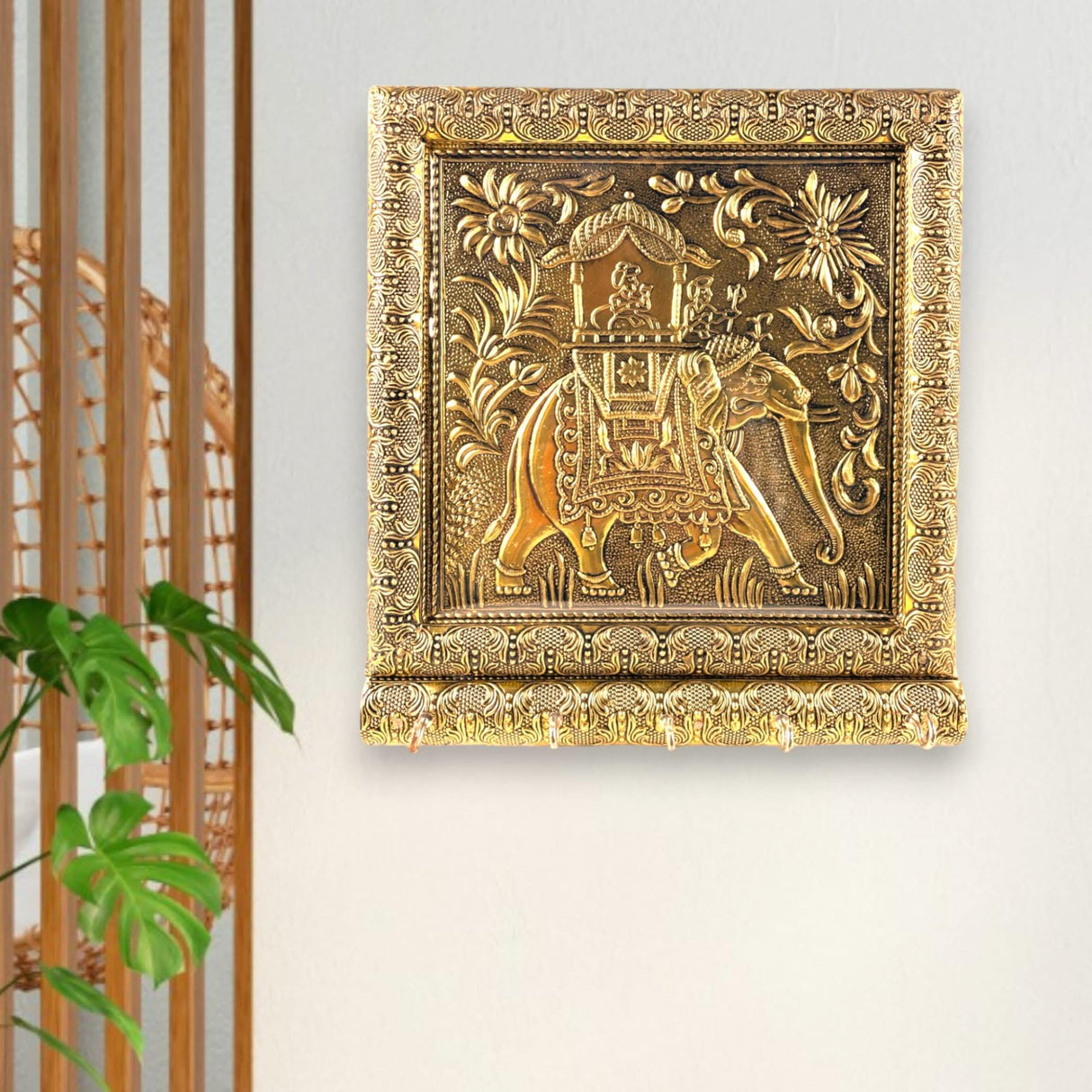 Key Holder Wall Décor Elephant Design Key Hooks for Wall Hanging Hand Crafted Decorative Showpiece Key Organizer Home Decor Wall Mounted 5 Hooks for Entryway Living Room Housewarming Gift - LoveNspire