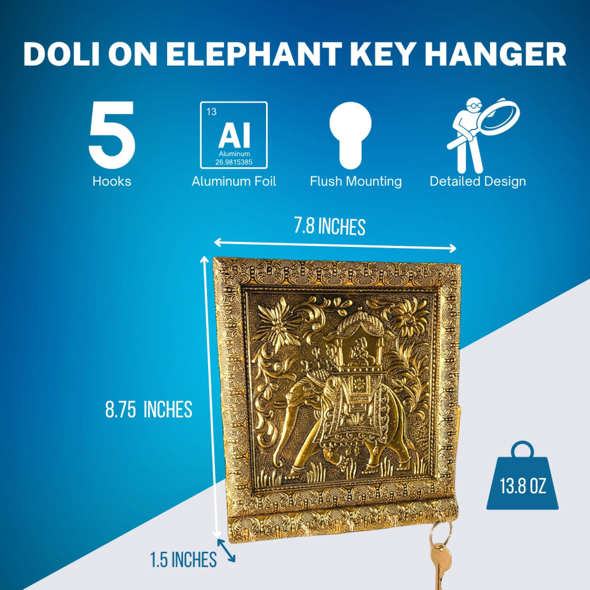 Key Holder Wall Décor Elephant Design Key Hooks for Wall Hanging Hand Crafted Decorative Showpiece Key Organizer Home Decor Wall Mounted 5 Hooks for Entryway Living Room Housewarming Gift - LoveNspire