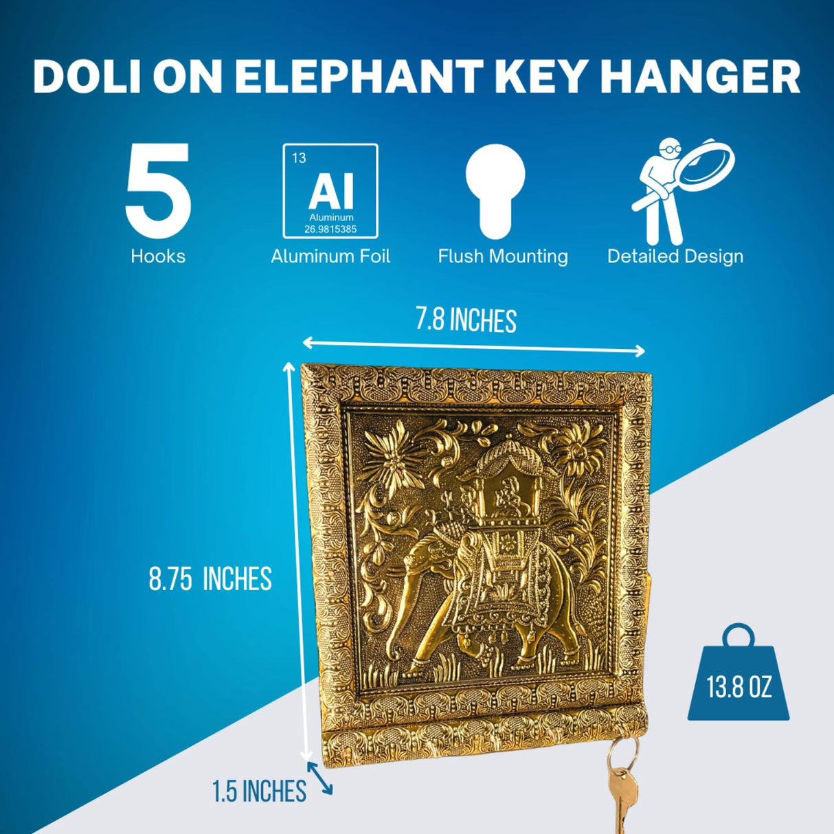 Key Holder Wall Décor Elephant Design Key Hooks for Wall Hanging Hand Crafted Decorative Showpiece Key Organizer Home Decor Wall Mounted 5 Hooks for Entryway Living Room Housewarming Gift - LoveNspire