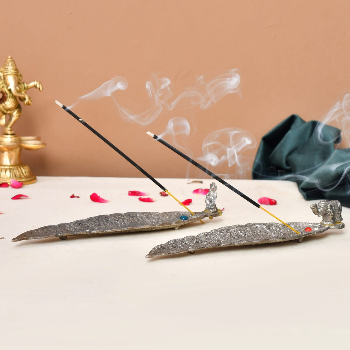 Elephant Leaf Incense Stick and Cone Holder Unique Design Incense Burner Agarbatti Ash Catcher Goodluck Gift Mess Free Incense Holder for House Ofice Housewarming Gift - LoveNspire