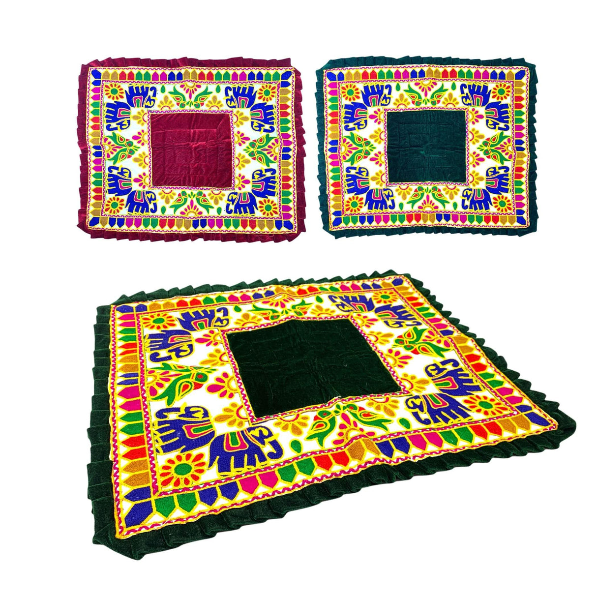 Elephant Pooja Aasan Rug Velvet Prayer Mat Meditation Multipurpose Aasan for Ganesh Pooja Diwali Pooja Mandir and Festive Decor Diwali Decoration Housewarming Gift - LoveNspire