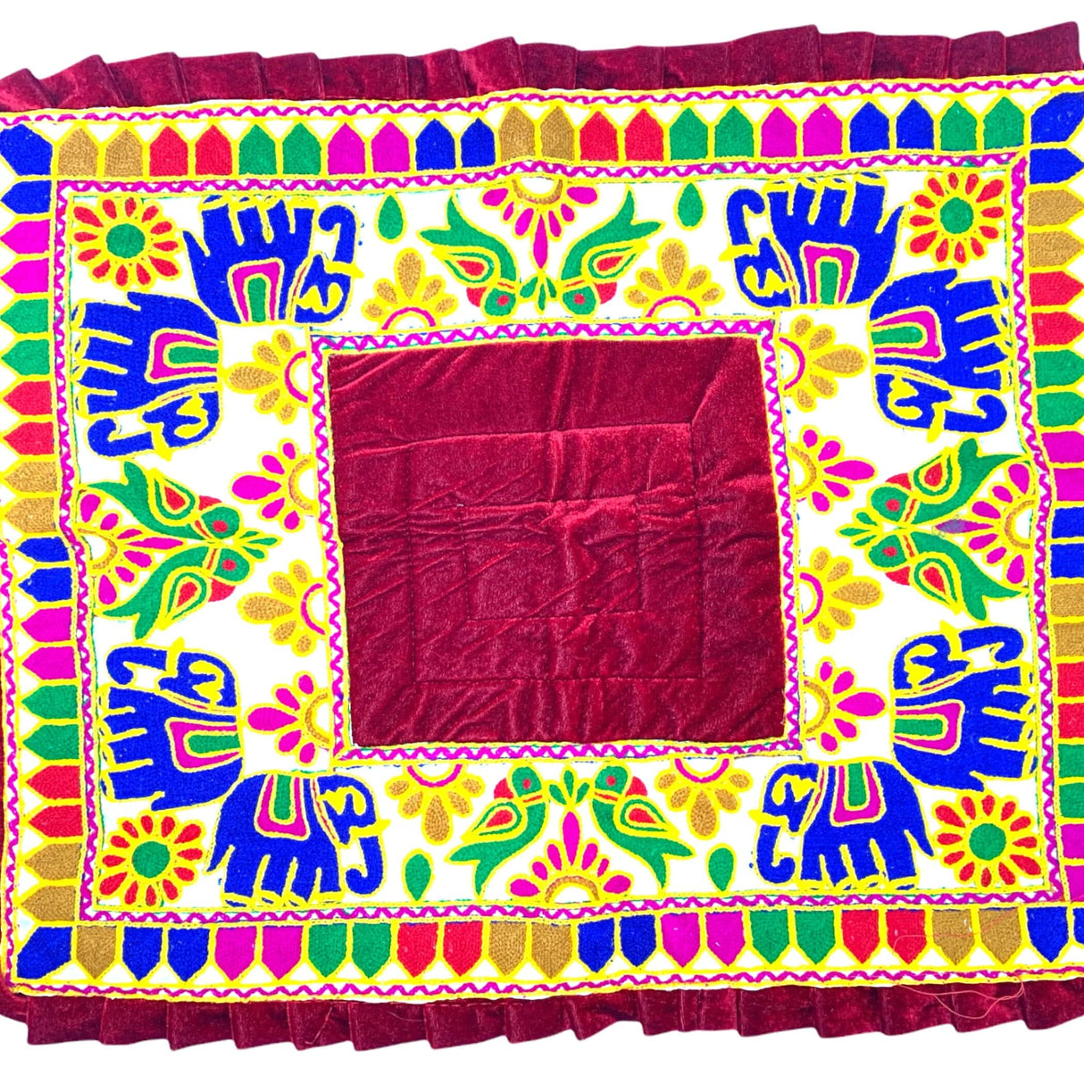 Elephant Pooja Aasan Rug Velvet Prayer Mat Meditation Multipurpose Aasan for Ganesh Pooja Diwali Pooja Mandir and Festive Decor Diwali Decoration Housewarming Gift - LoveNspire