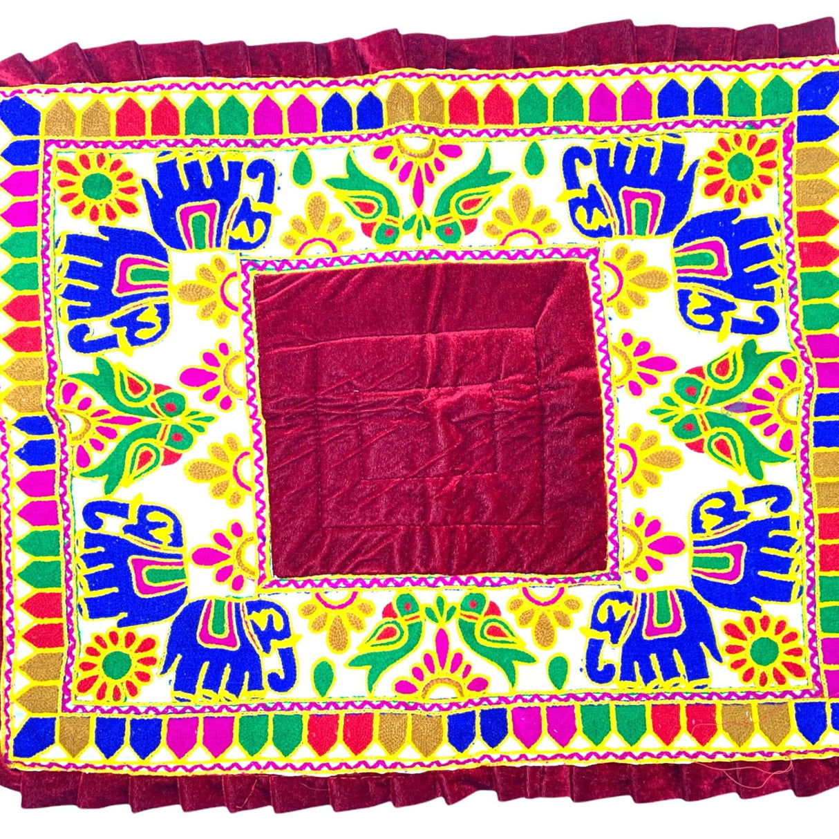 Elephant Pooja Aasan Rug Velvet Prayer Mat Meditation Multipurpose Aasan for Ganesh Pooja Diwali Pooja Mandir and Festive Decor Diwali Decoration Housewarming Gift - LoveNspire