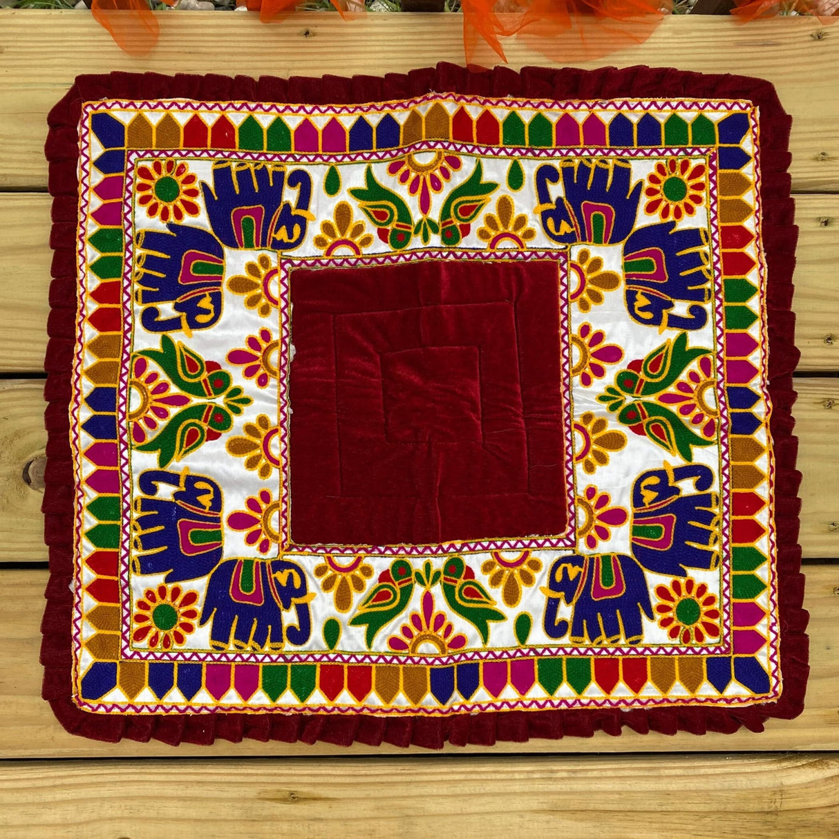 Elephant Pooja Aasan Rug Velvet Prayer Mat Meditation Multipurpose Aasan for Ganesh Pooja Diwali Pooja Mandir and Festive Decor Diwali Decoration Housewarming Gift - LoveNspire