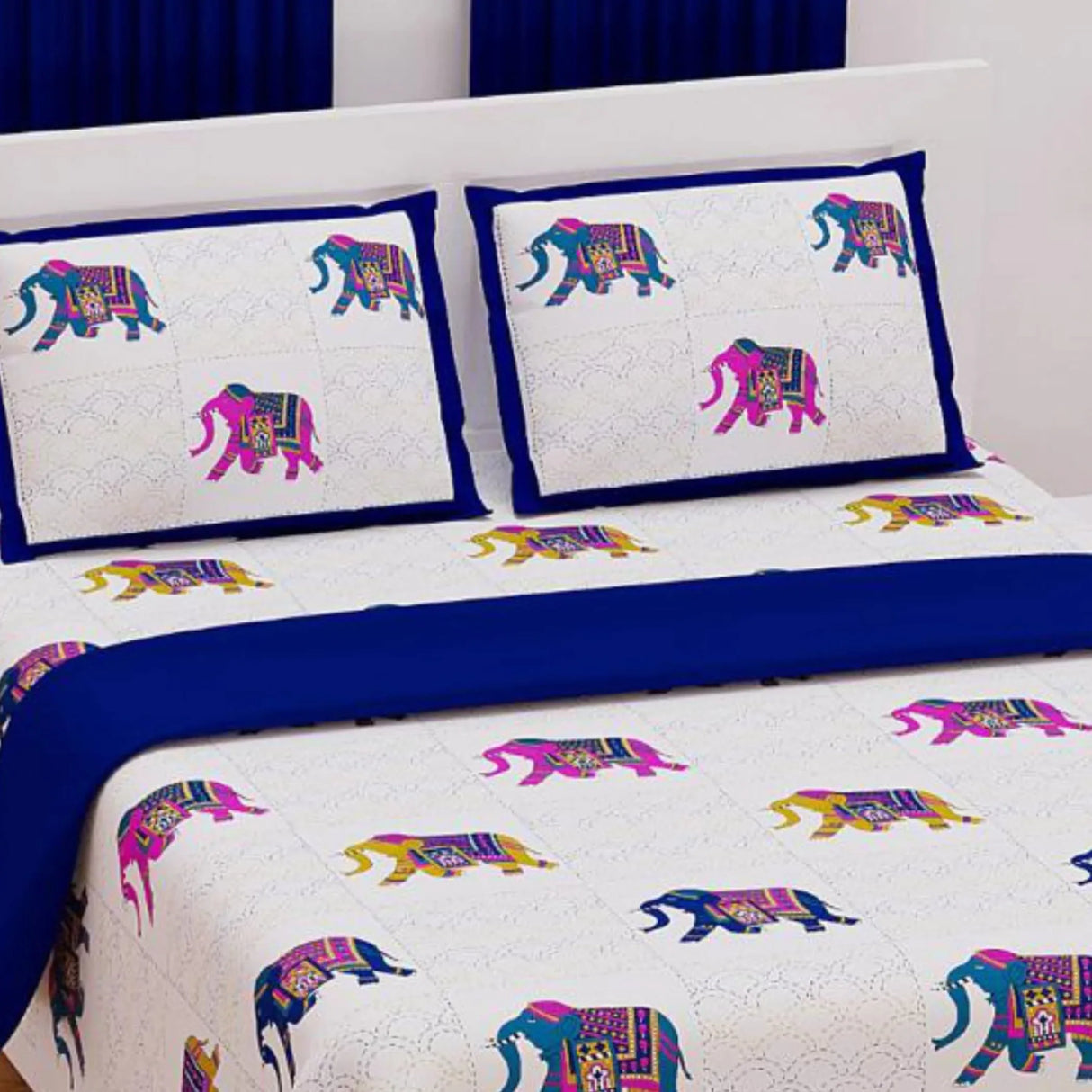 100% Cotton Sheets Elephant Printed Premium Bedsheet Soft 3-piece Fitted Sheet with Breathable Pillowcases Deep Pockets 150 Thread Count (king Queen Twin) - LoveNspire