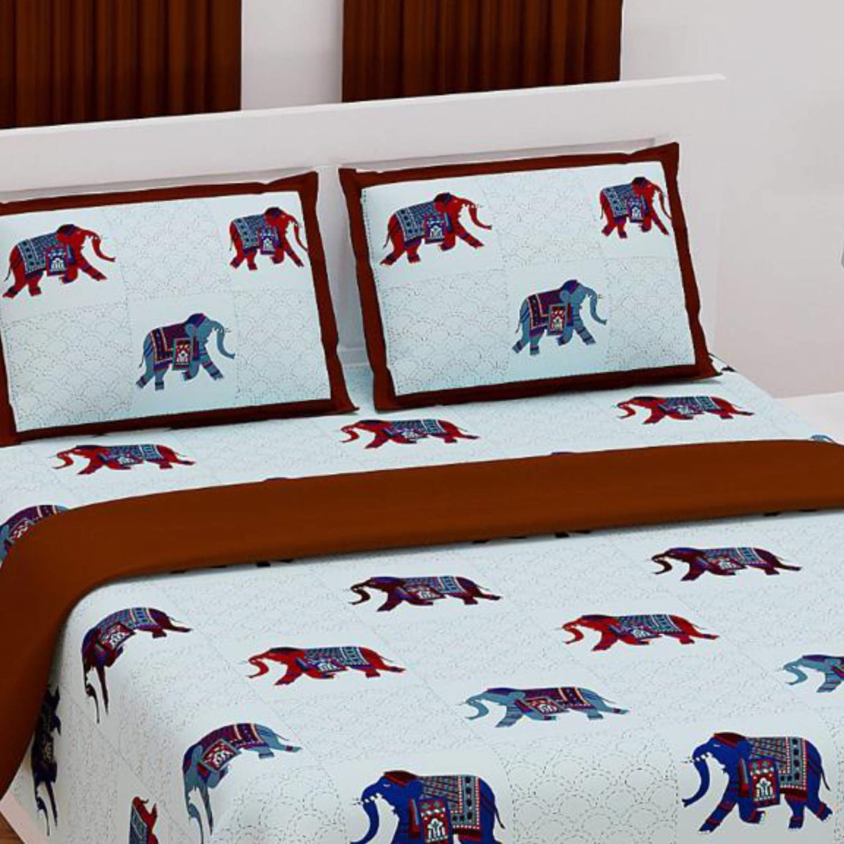 100% Cotton Sheets Elephant Printed Premium Bedsheet Soft 3-piece Fitted Sheet with Breathable Pillowcases Deep Pockets 150 Thread Count (king Queen Twin) - LoveNspire
