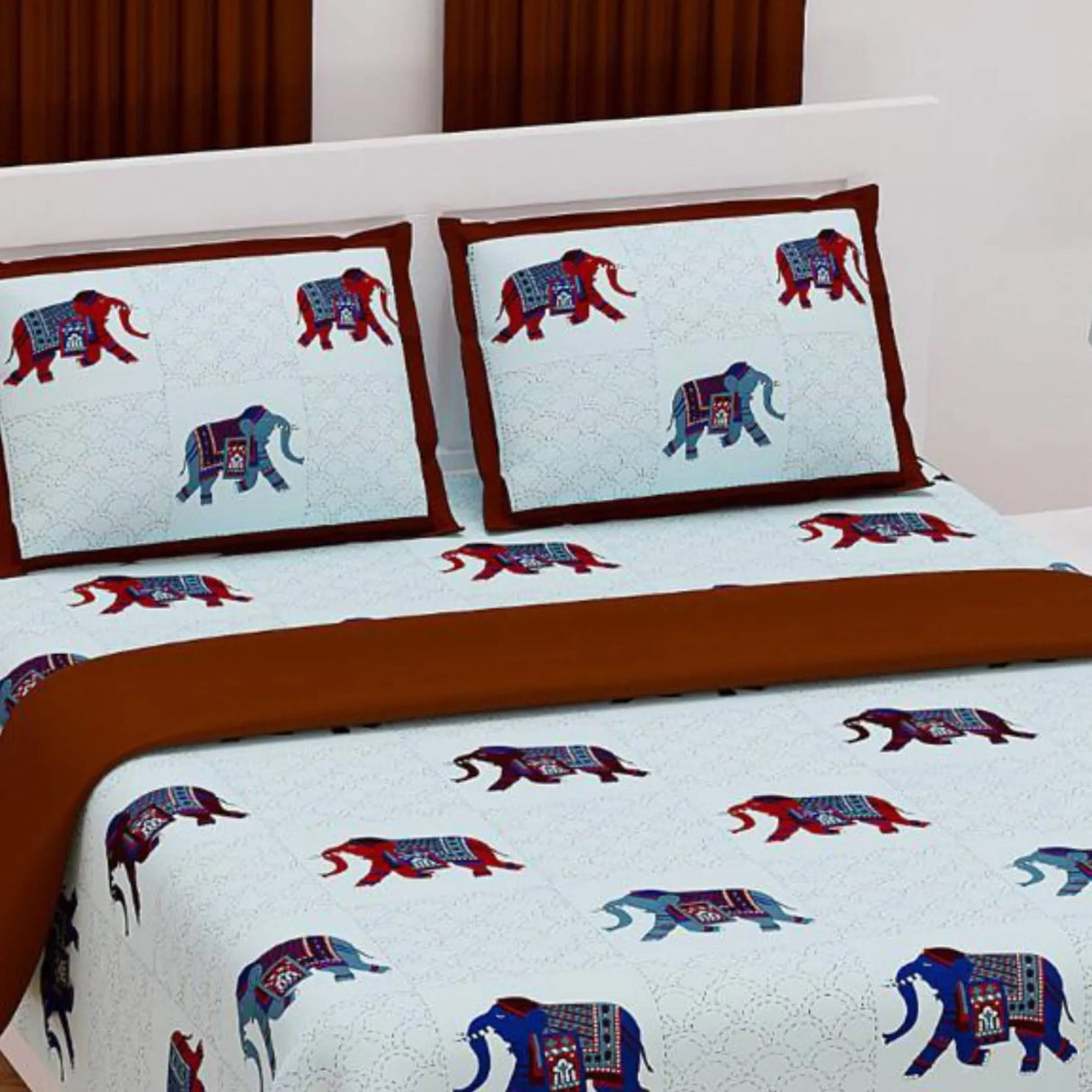 100% Cotton Sheets Elephant Printed Premium Bedsheet Soft 3-piece Fitted Sheet with Breathable Pillowcases Deep Pockets 150 Thread Count (king Queen Twin) - LoveNspire