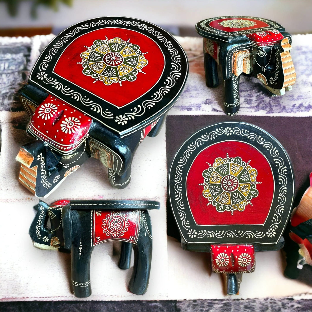Elephant Stool, Home Decor Stool, Indian Home Decor, Living Room Decor, Painted Stool, Traditional Table, Indian Decoration - LoveNspire