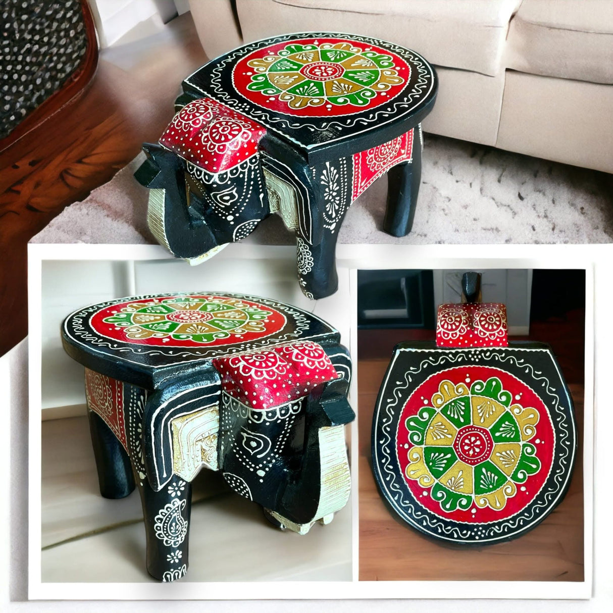 Elephant Stool, Home Decor Stool, Indian Home Decor, Living Room Decor, Painted Stool, Traditional Table, Indian Decoration - LoveNspire