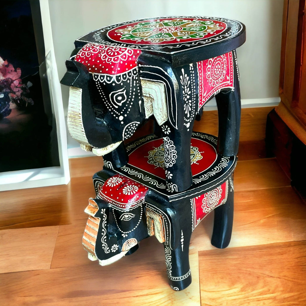 Elephant Stool, Home Decor Stool, Indian Home Decor, Living Room Decor, Painted Stool, Traditional Table, Indian Decoration - LoveNspire
