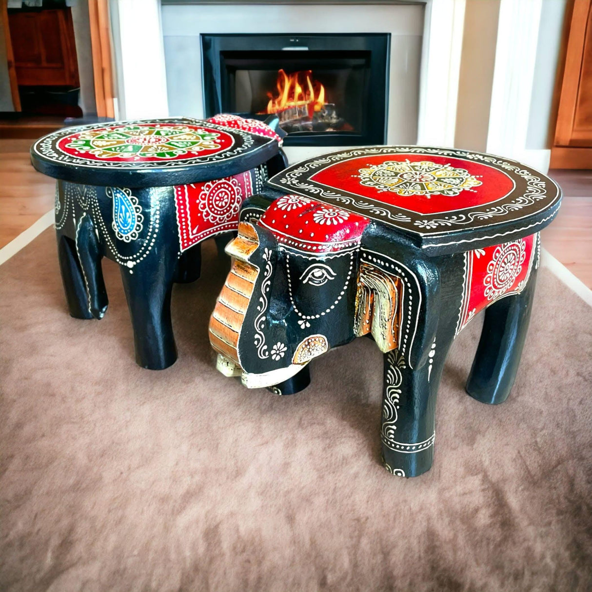 Elephant Stool, Home Decor Stool, Indian Home Decor, Living Room Decor, Painted Stool, Traditional Table, Indian Decoration - LoveNspire