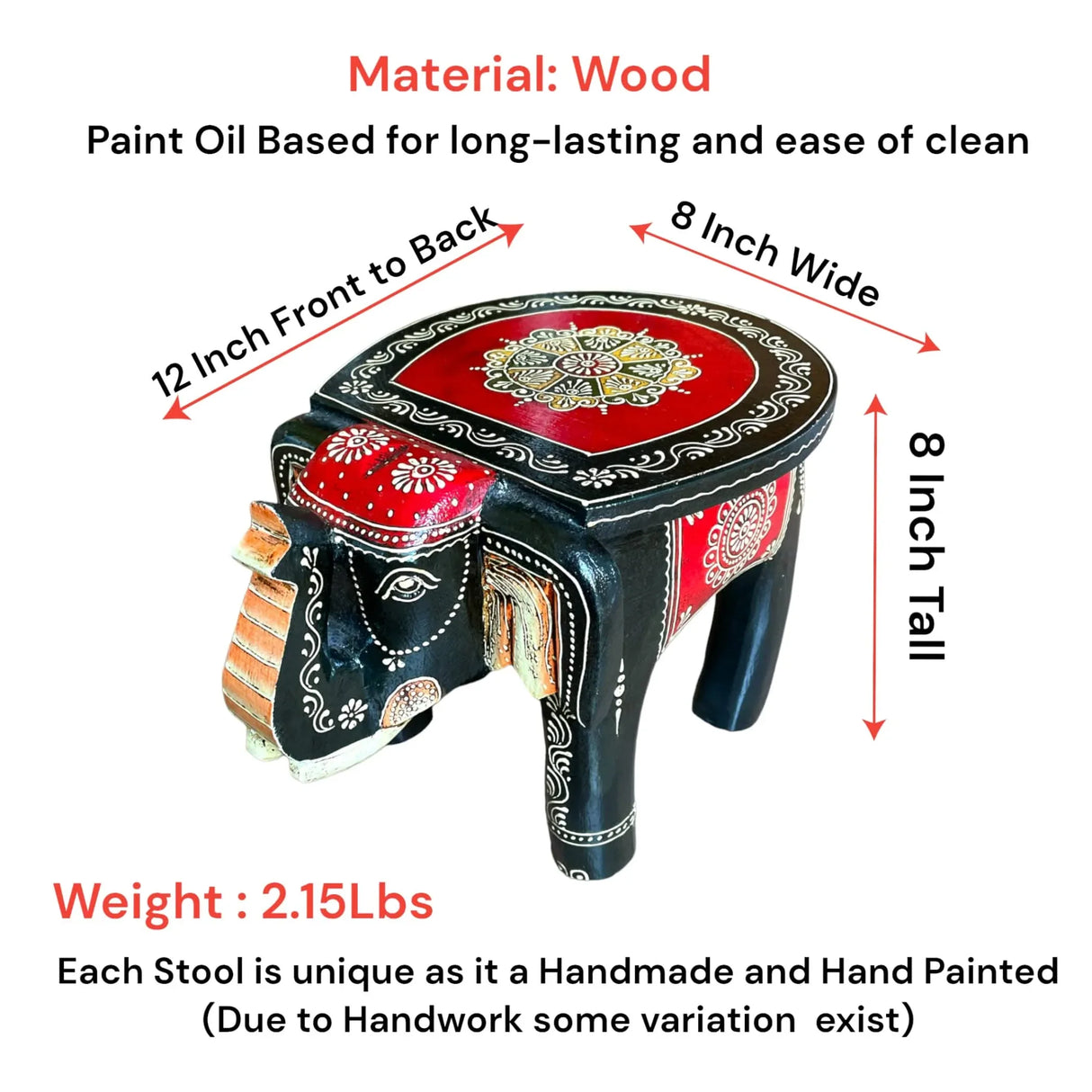 Elephant Stool, Home Decor Stool, Indian Home Decor, Living Room Decor, Painted Stool, Traditional Table, Indian Decoration - LoveNspire