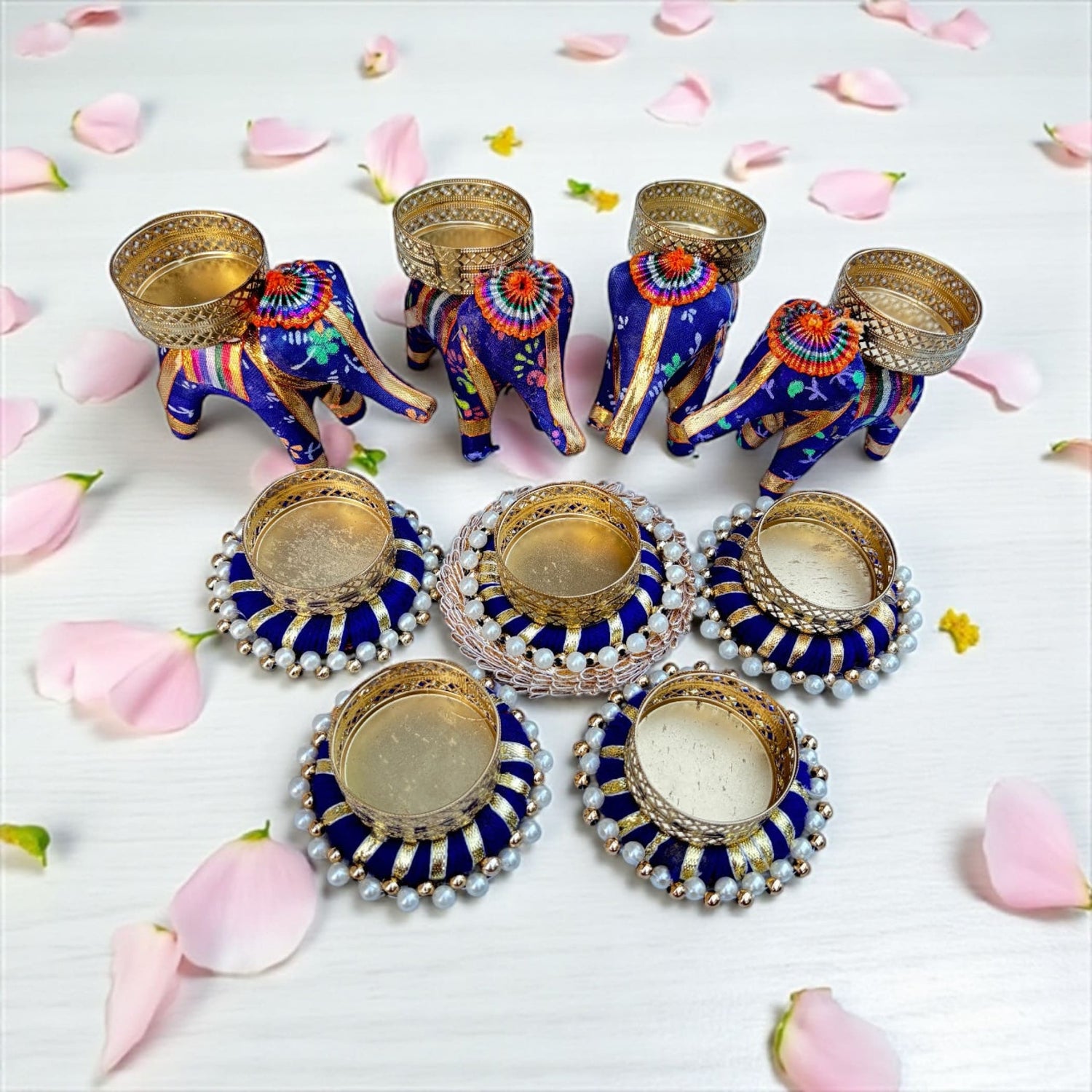 Decorative elephant and tealight candle holders for Diwali Christmas Thanksgiving decor