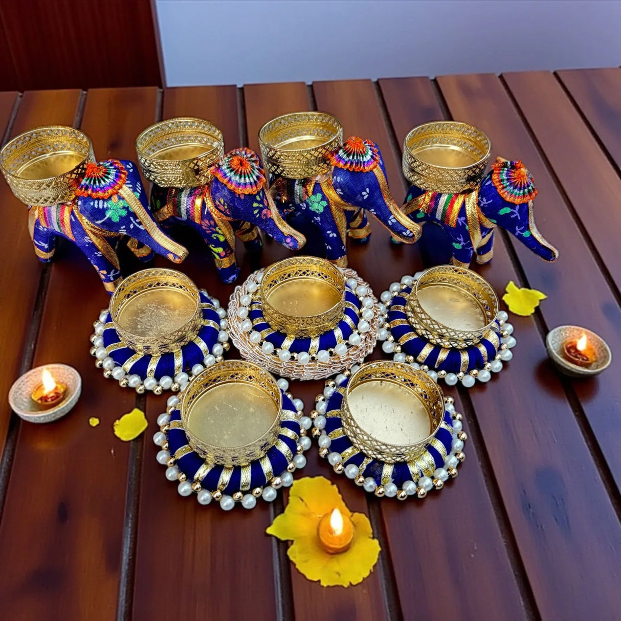 Elephant Tealight Rangoli Candle Holders Festival of Light Decorative Candle Stand for Diwali Christmas Thanksgiving Housewarming Gift T-light Holder for Centerpiece Dining Table Home Decor - LoveNspire