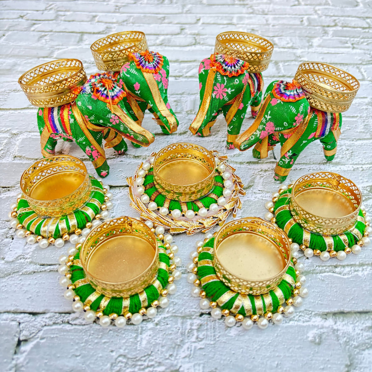 Decorative elephant figurines and tea light holders for Diwali Christmas and festive decor