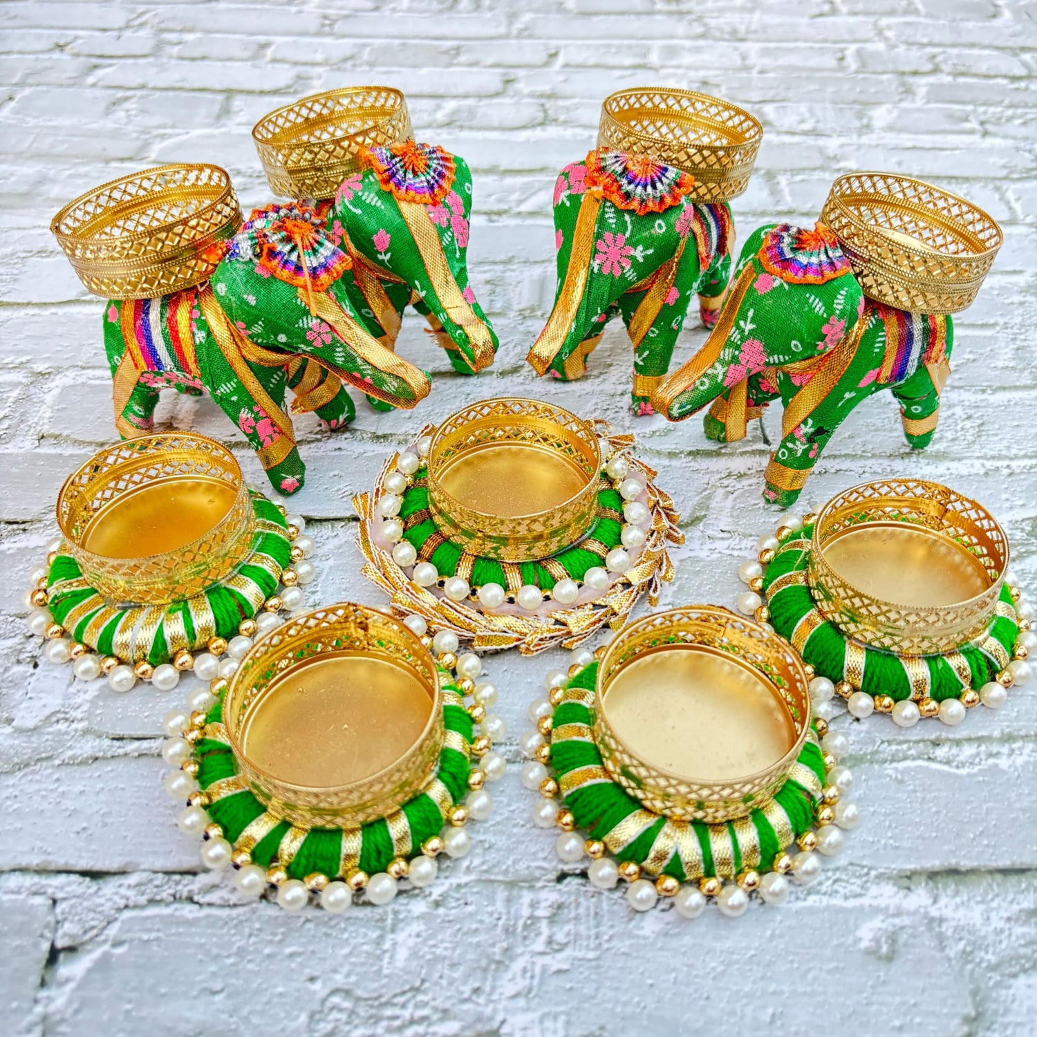 Decorative elephant figurines and tea light holders for Diwali Christmas and festive decor