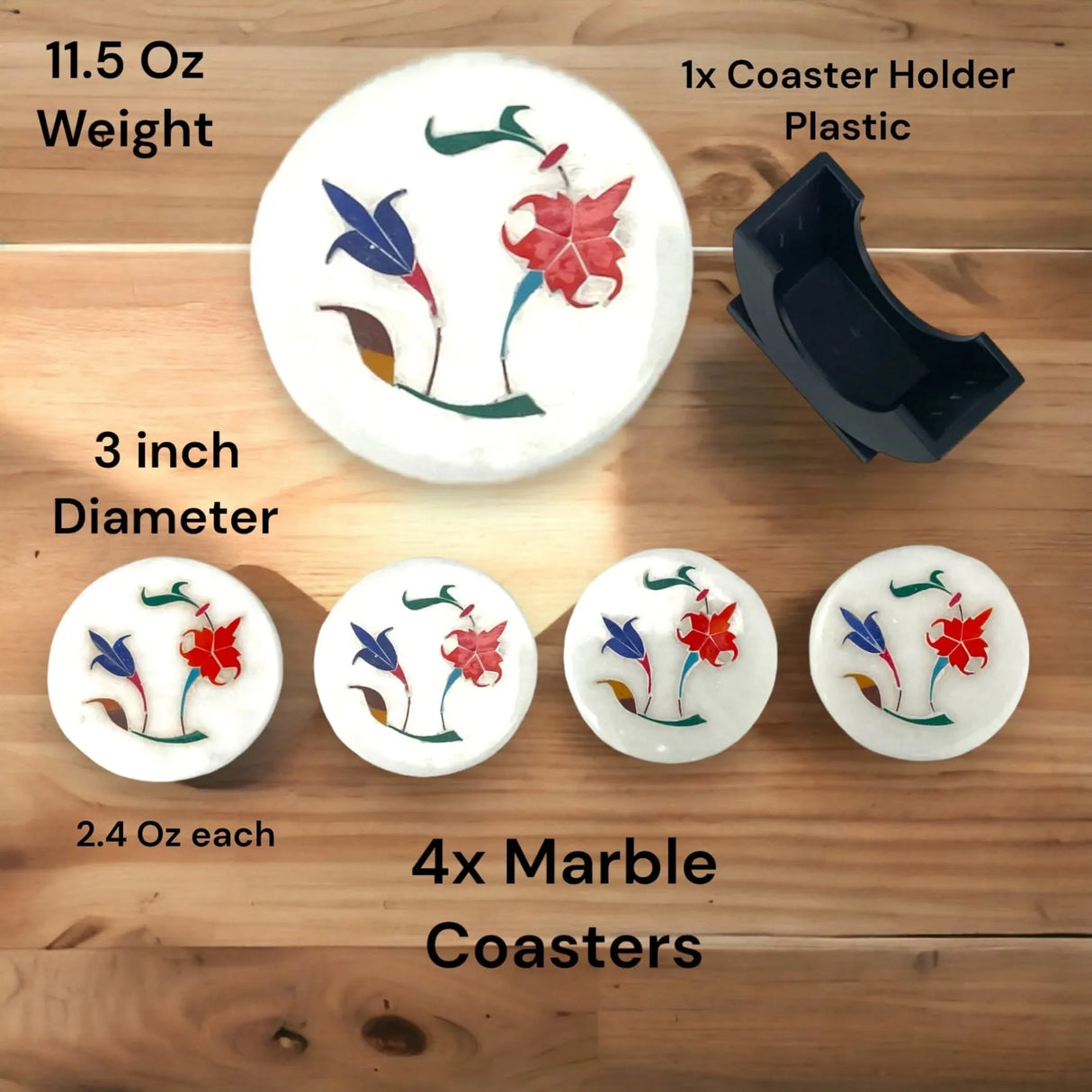 Set of 4 Inlay Marble Tea Coasters with 1 Holder Coffee Coaster Set Absorbent Durable Drink Coaster for Coffee Table Living Room Decor Housewarming Return Gifts - LoveNspire