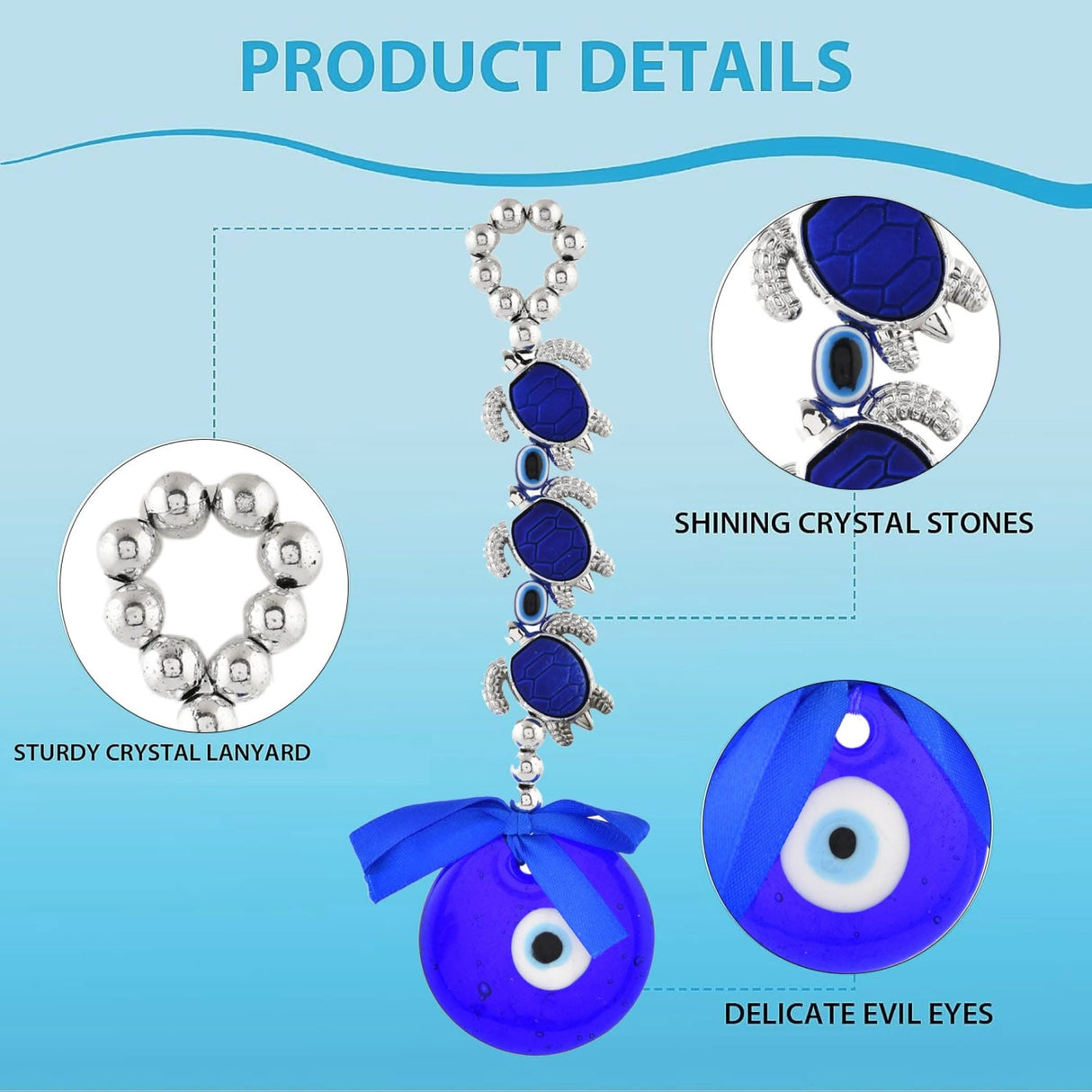 Blue turtle evil eye charm hanging decoration for good luck in home or car