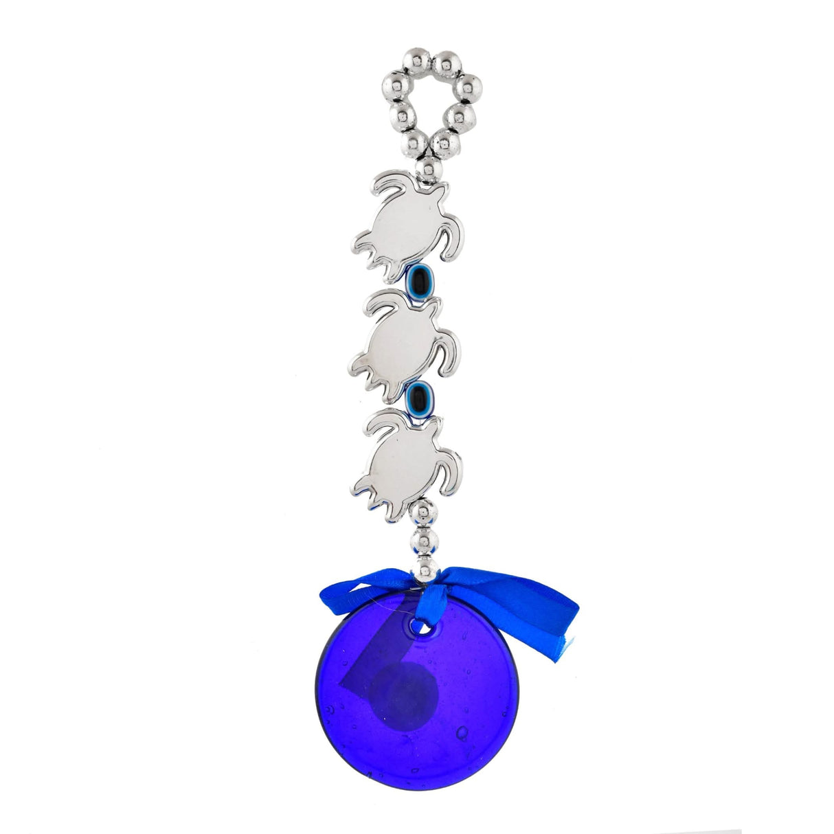 Turtle-themed blue glass charm with evil eye design for home and car decor