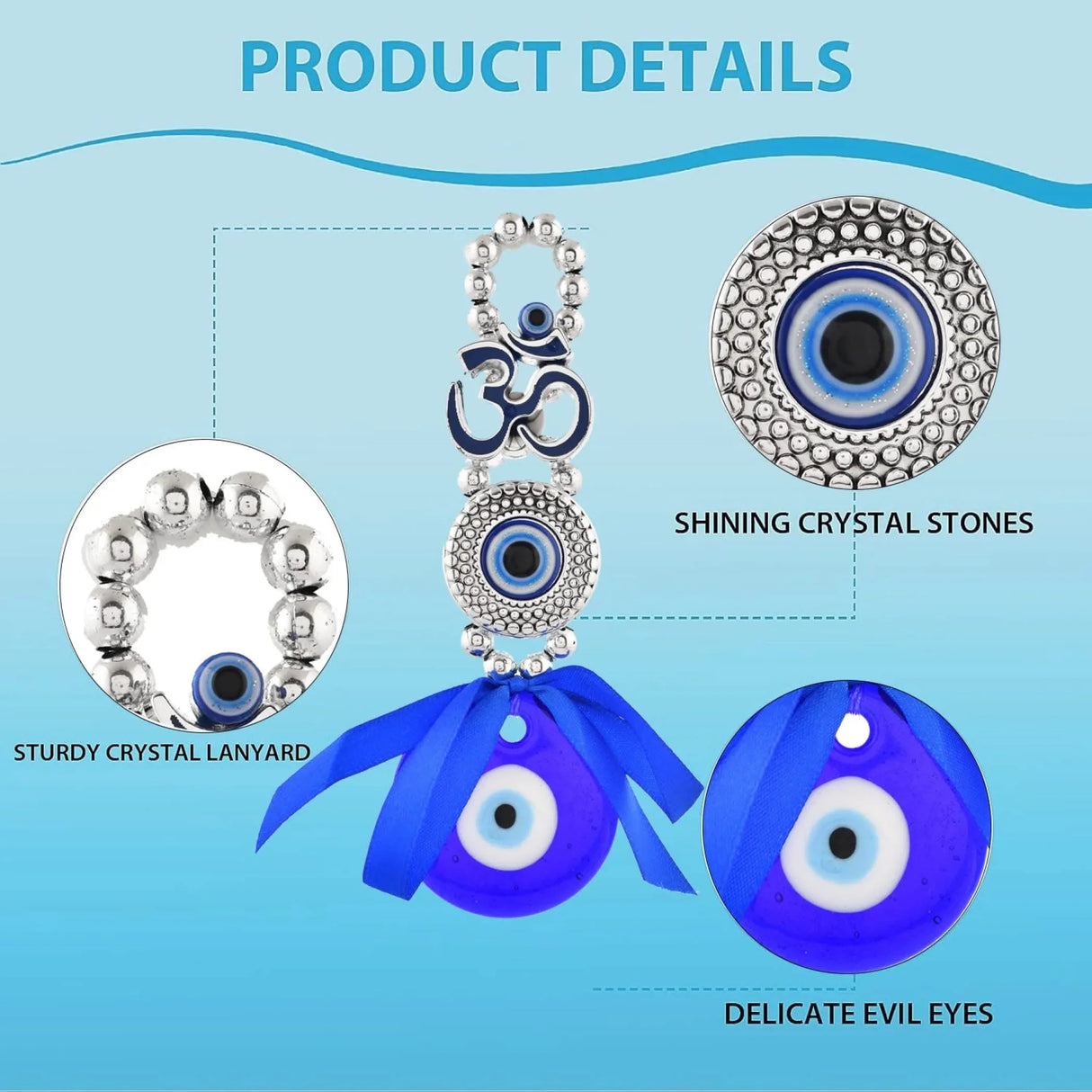 Evil Eye Hanging Decoration Om Design Evil Eye Decor for Living Room Bedroom Office Car Hanging Turkish Nazar Amulet Door Wall Hanging Ornament for Good Luck Pendant Charm Gift (6 Inch) - LoveNspire