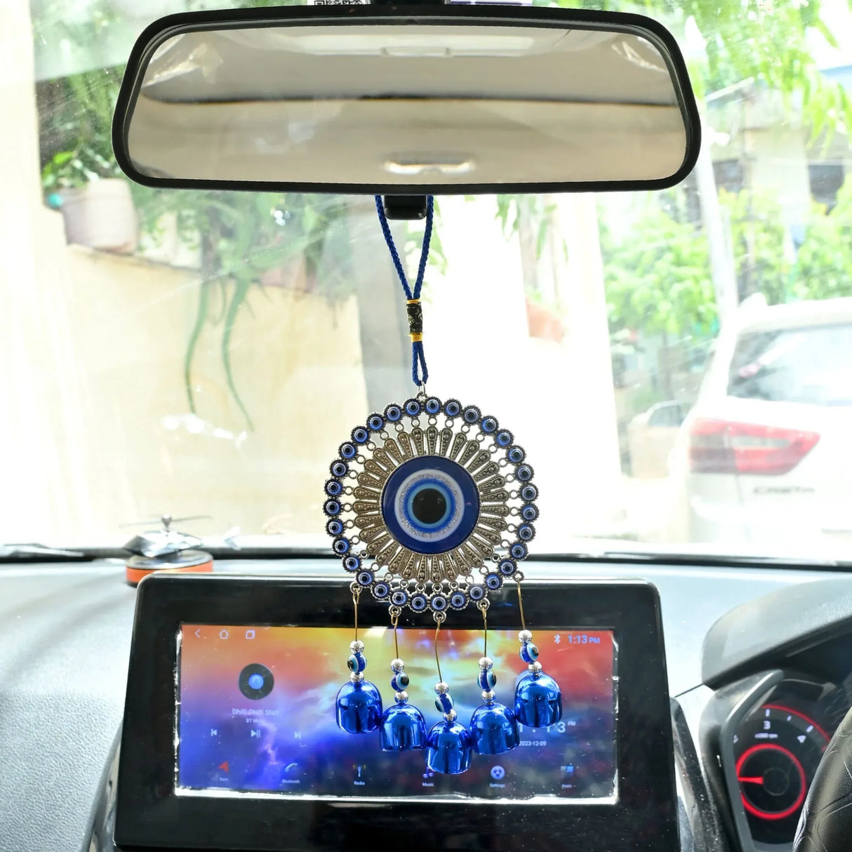 Evil Eye Chime Hanging Decoration Circle Evil Eye Decor for Living Room Home Office Car Hanging Turkish Nazar Amulet Door Wall Hanging Ornament - Good Luck Pendant Charm Gift (6 Inch) - LoveNspire