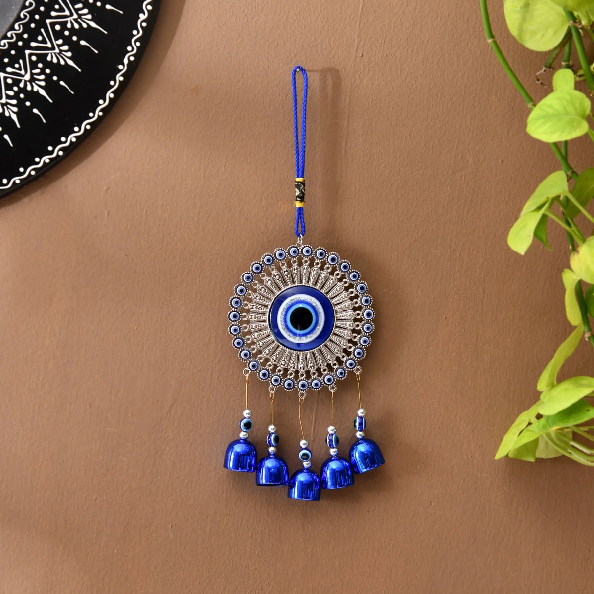 Evil Eye Chime Hanging Decoration Circle Evil Eye Decor for Living Room Home Office Car Hanging Turkish Nazar Amulet Door Wall Hanging Ornament - Good Luck Pendant Charm Gift (6 Inch) - LoveNspire