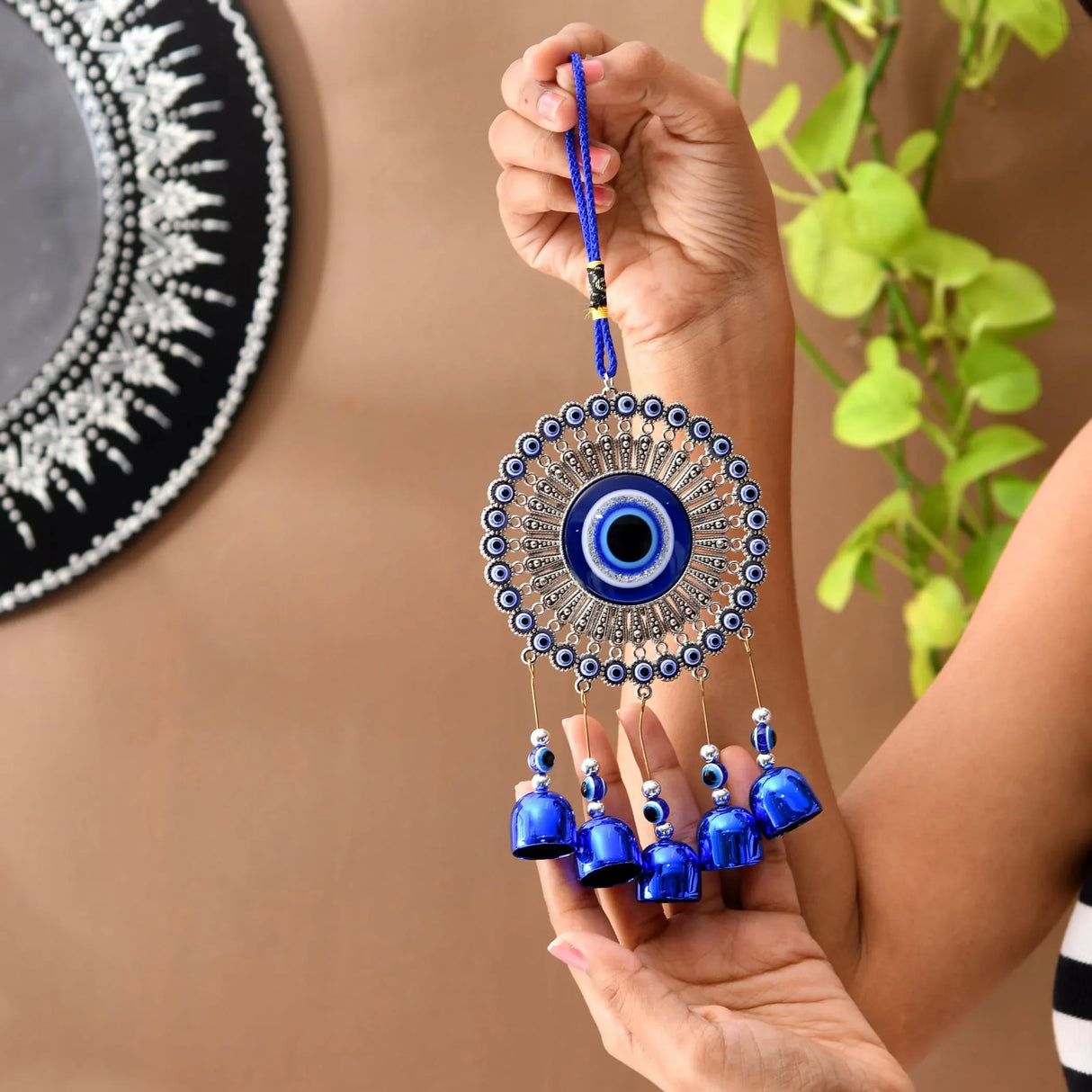 Evil Eye Chime Hanging Decoration Circle Evil Eye Decor for Living Room Home Office Car Hanging Turkish Nazar Amulet Door Wall Hanging Ornament - Good Luck Pendant Charm Gift (6 Inch) - LoveNspire
