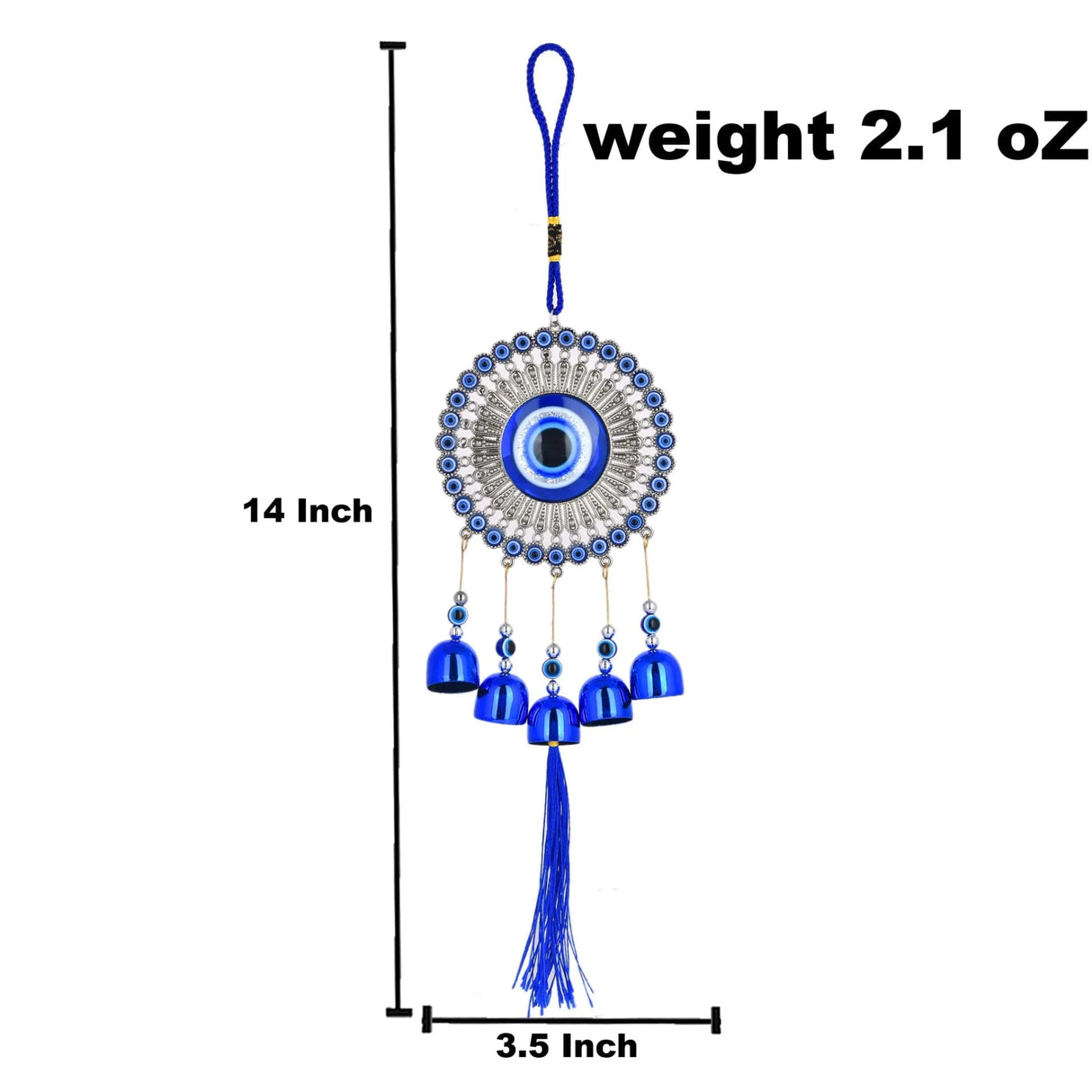 Evil Eye Chime Hanging Decoration Circle Evil Eye Decor for Living Room Home Office Car Hanging Turkish Nazar Amulet Door Wall Hanging Ornament - Good Luck Pendant Charm Gift (6 Inch) - LoveNspire