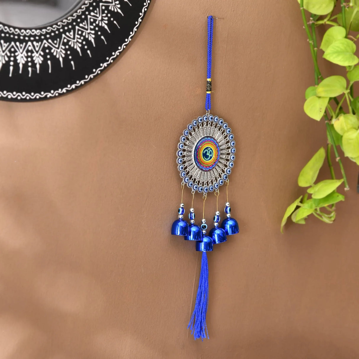 Evil Eye Chime Hanging Decoration OM Hand Evil Eye Decor for Living Room Home Office Car Hanging Turkish Nazar Amulet Door Wall Hanging Ornament - Protection Good Luck Charm Gift (13 Inch) - LoveNspire