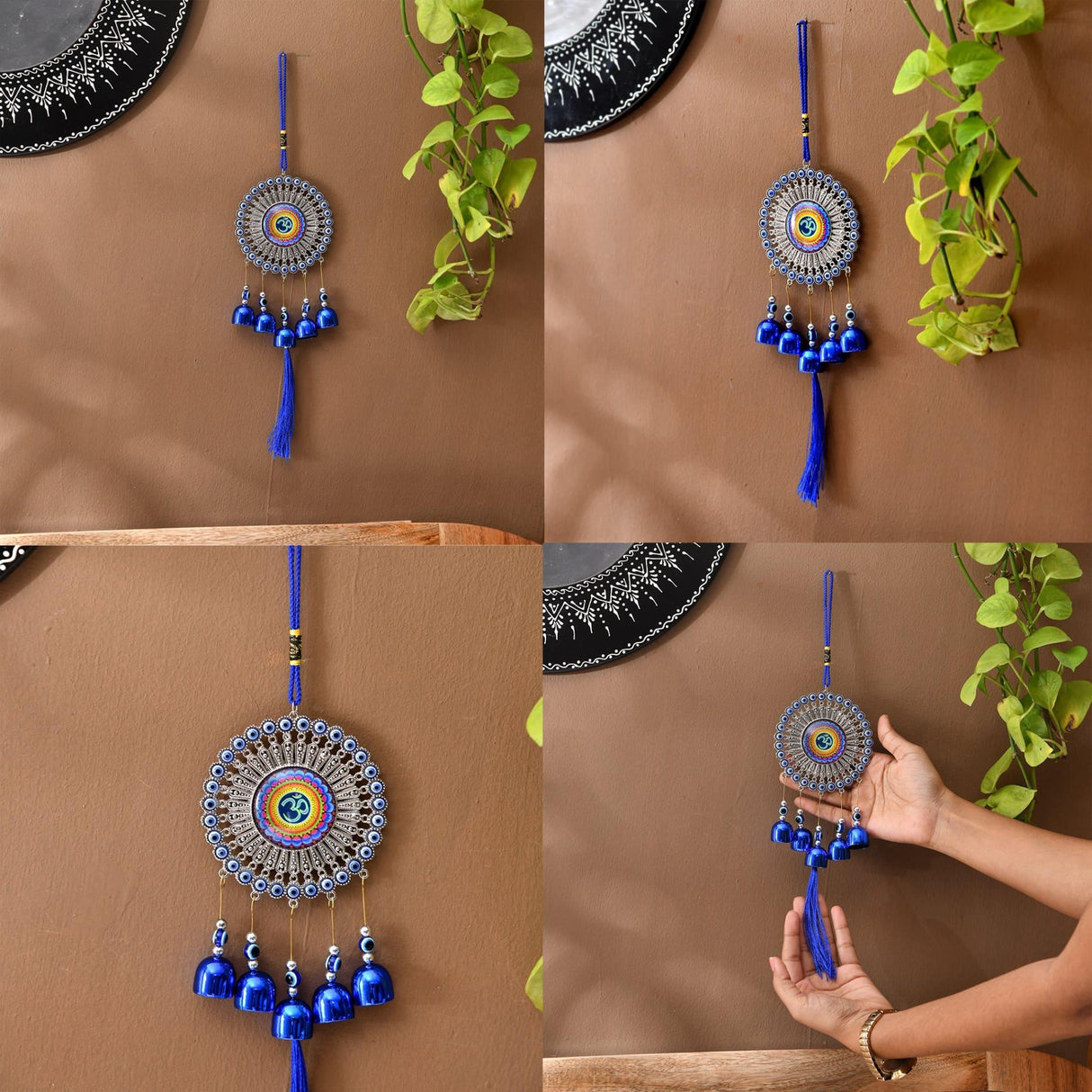 Evil Eye Chime Hanging Decoration OM Hand Evil Eye Decor for Living Room Home Office Car Hanging Turkish Nazar Amulet Door Wall Hanging Ornament - Protection Good Luck Charm Gift (13 Inch) - LoveNspire