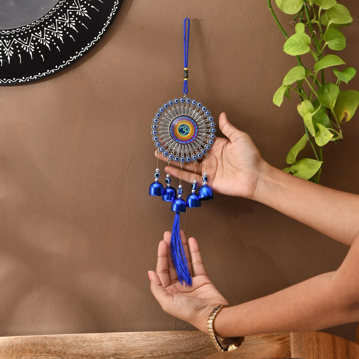 Evil Eye Chime Hanging Decoration OM Hand Evil Eye Decor for Living Room Home Office Car Hanging Turkish Nazar Amulet Door Wall Hanging Ornament - Protection Good Luck Charm Gift (13 Inch) - LoveNspire