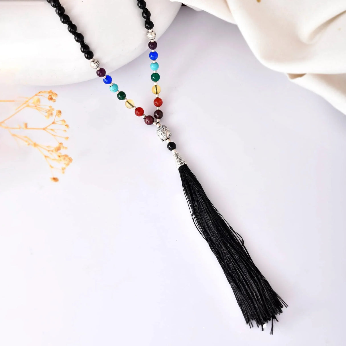 LOVENSPIRE 108 Mala Beads 7 Chakra Buddhist Prayer Beaded Japa Mala Buddha Charm Natural Healing Crystal Gemstones Yoga Meditation Necklace Tassel Tibetan Hand Knotted Rosary Men Women Jewelry - LoveNspire