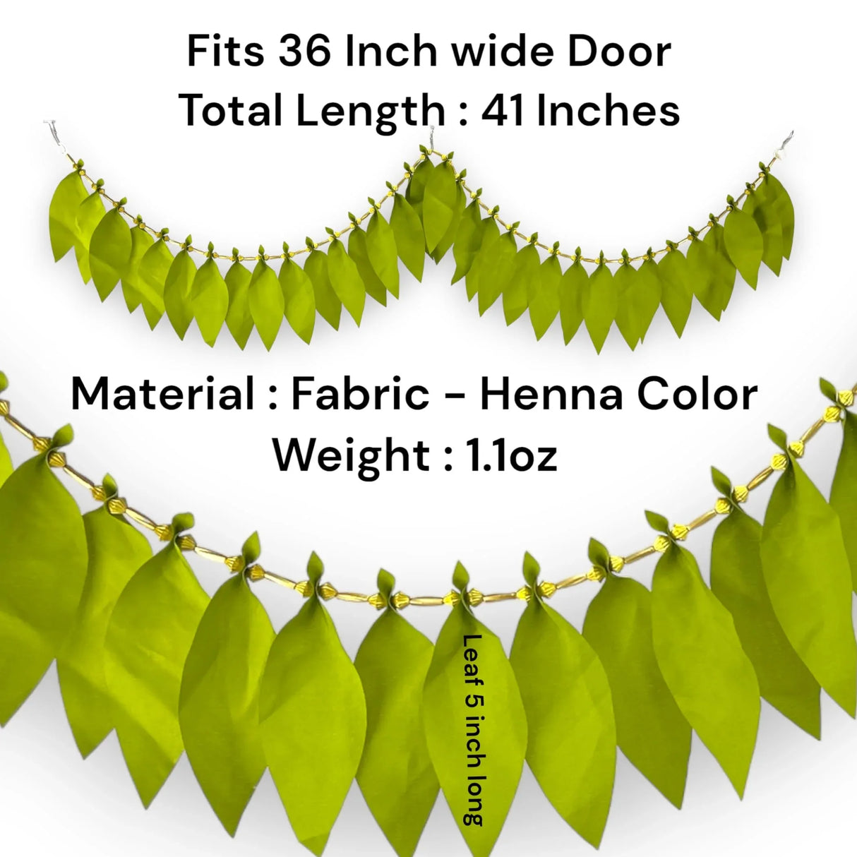 Fabric Mango Leaf Door Toran Hanging Bandarwal for Home Pooja Decor Indian Vintage Traditional Main Door Wall Hanging Diwali Decoration Wedding Favor Housewarming Return Gift (36x5 Inches) - LoveNspire