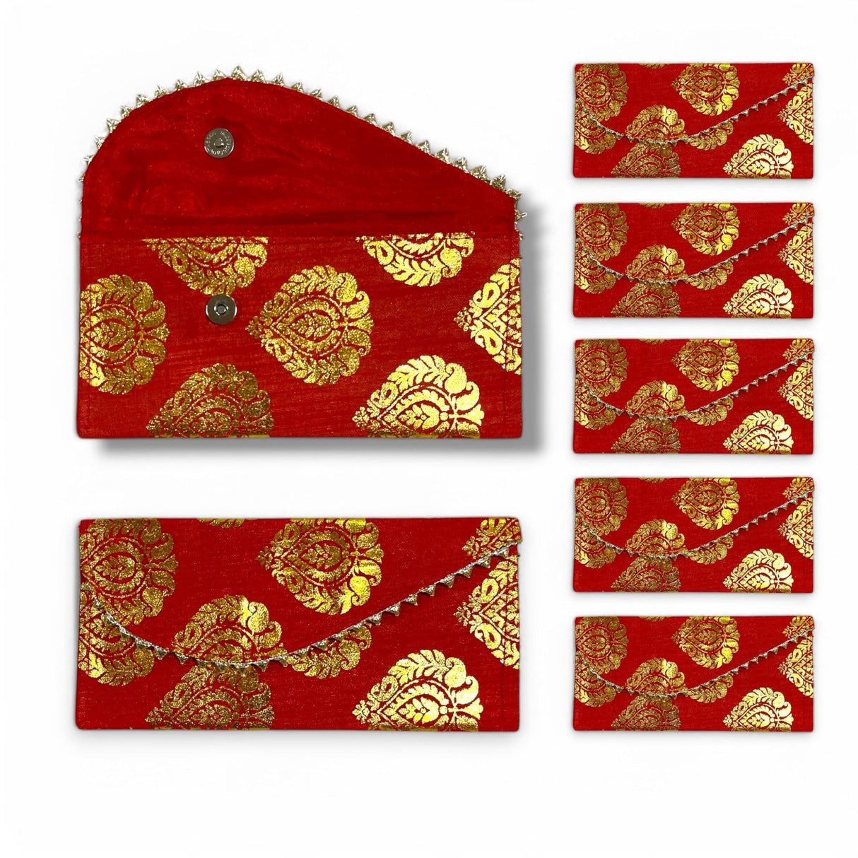 Pack of 5 Brocade Fabric Money Envelopes for Cash Decorative Shagun Lifafa Gift Card Holder Lucky Cash Currency Holder Magnetic Tip Envelopes Wedding Diwali Gift - LoveNspire
