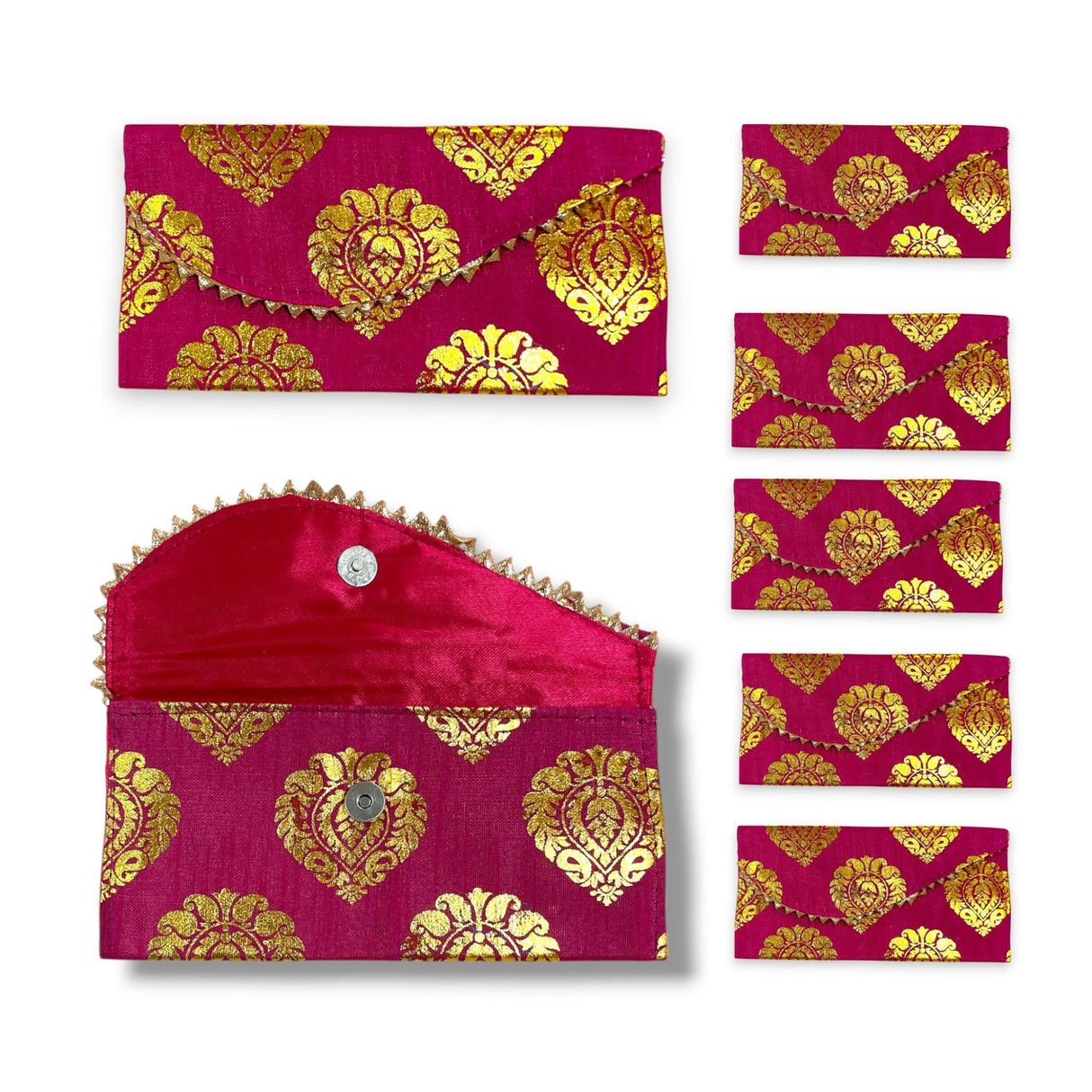 Pack of 5 Brocade Fabric Money Envelopes for Cash Decorative Shagun Lifafa Gift Card Holder Lucky Cash Currency Holder Magnetic Tip Envelopes Wedding Diwali Gift - LoveNspire