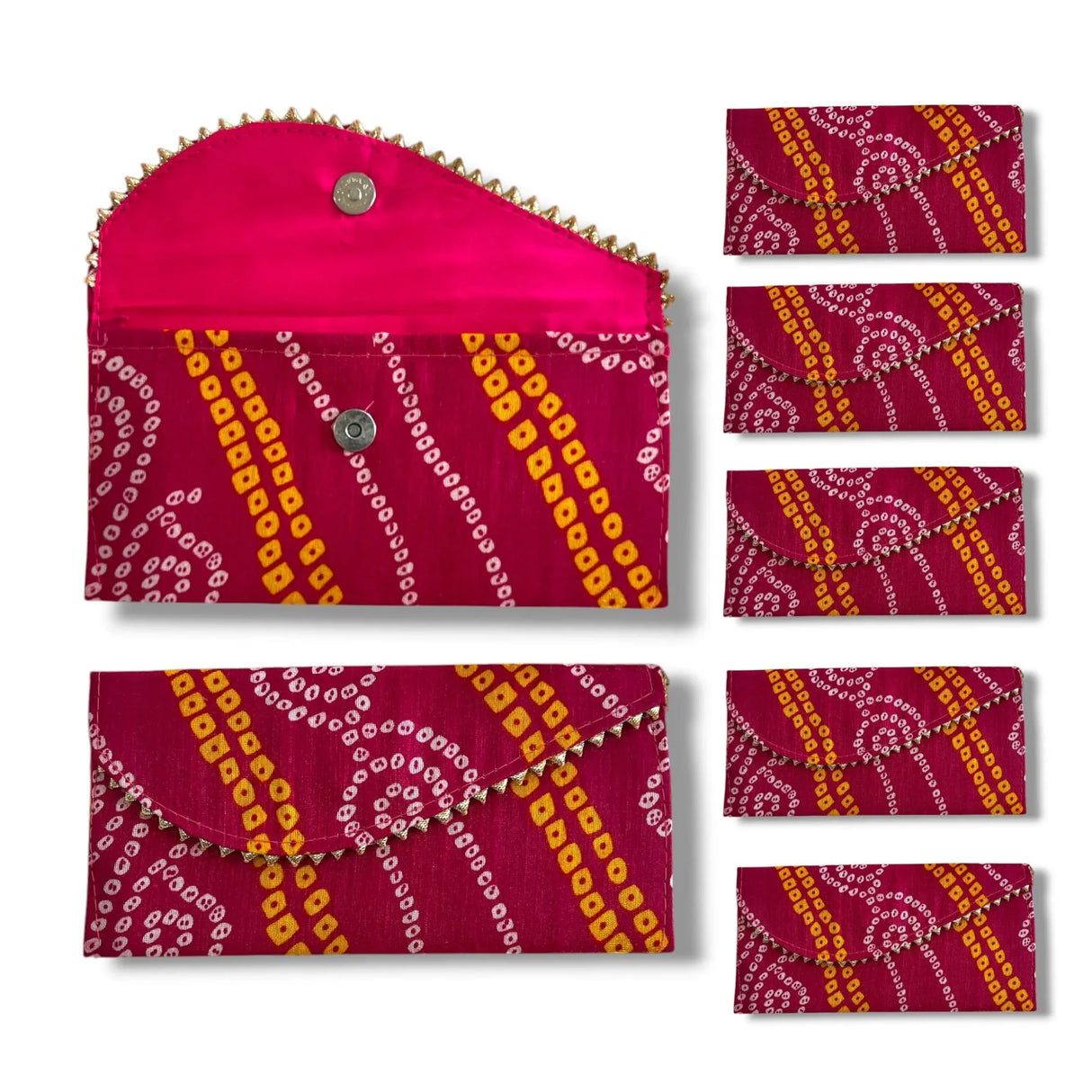Pack of 5 Money Envelopes for Cash Decorative Bandhani Fabric Shagun Lifafa Gift Card Holder Lucky Cash Currency Holder Magnetic Tip Envelopes Wedding Diwali Gift - LoveNspire