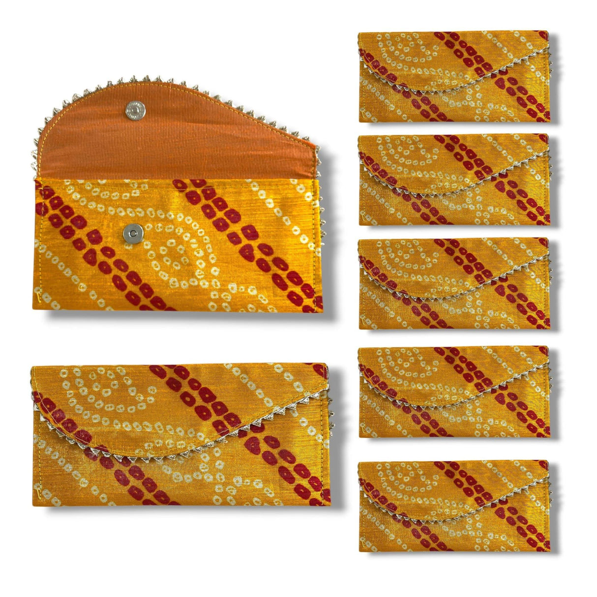 Pack of 5 Money Envelopes for Cash Decorative Bandhani Fabric Shagun Lifafa Gift Card Holder Lucky Cash Currency Holder Magnetic Tip Envelopes Wedding Diwali Gift - LoveNspire