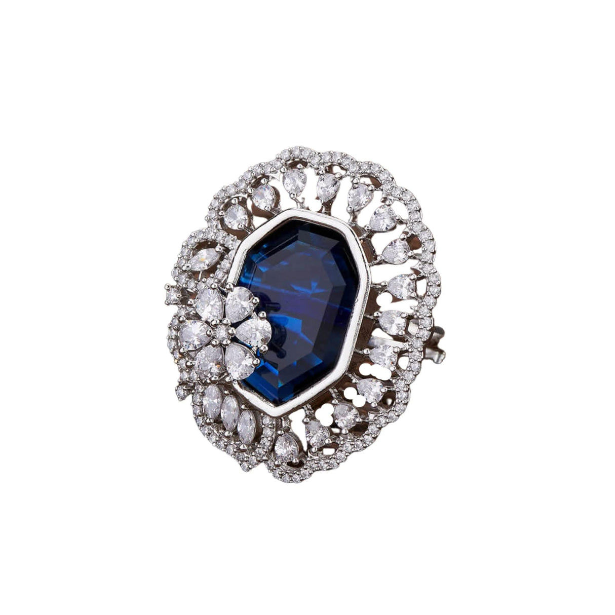 Fake American Diamond Cz Stone Ring for Women - Rhodium Platingindian Pakistani Wedding Jewelry Classic Ring - LoveNspire