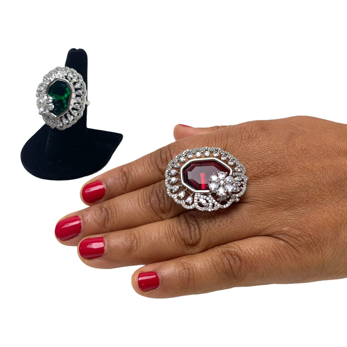 Fake American Diamond Cz Stone Ring for Women - Rhodium Platingindian Pakistani Wedding Jewelry Classic Ring - LoveNspire