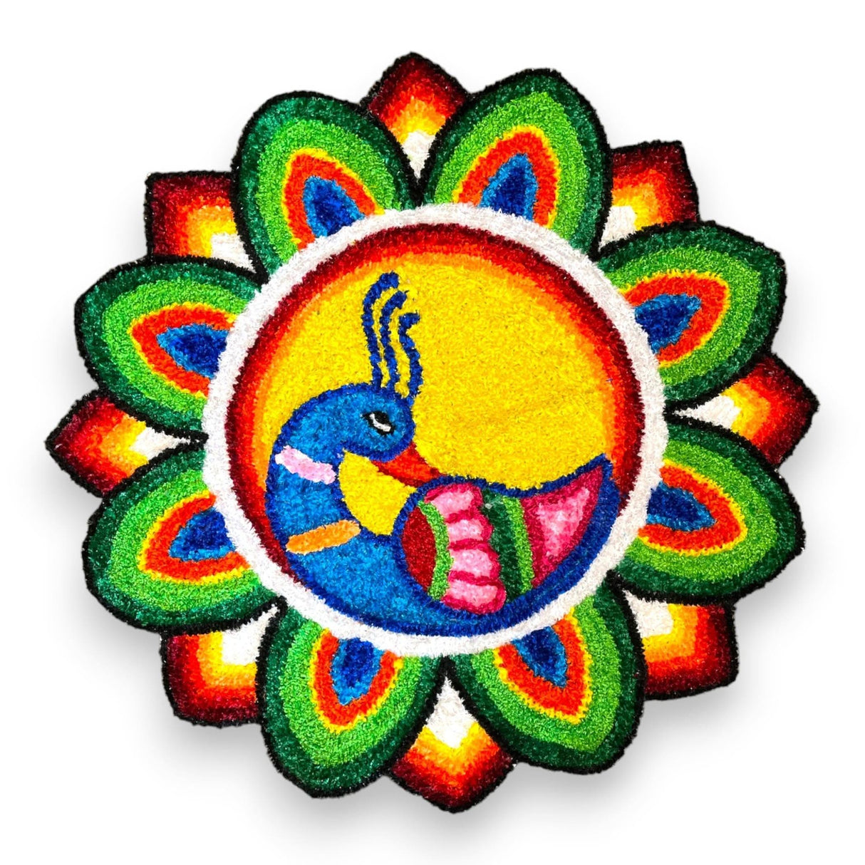 Faux Fur Yarn Wool Peacock Rangoli Mat Canvas Base Aasan Indian Traditional Puja Mat for Home Temple Decor - Multipurpose Pooja Festival Decorations Diwali Decor Housewarming Gift (3 Feet) - LoveNspire