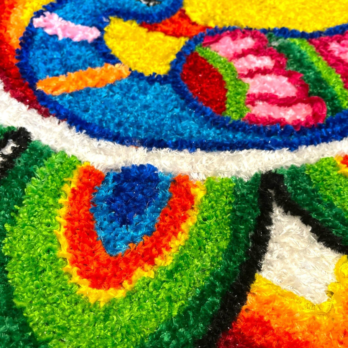 Faux Fur Yarn Wool Peacock Rangoli Mat Canvas Base Aasan Indian Traditional Puja Mat for Home Temple Decor - Multipurpose Pooja Festival Decorations Diwali Decor Housewarming Gift (3 Feet) - LoveNspire