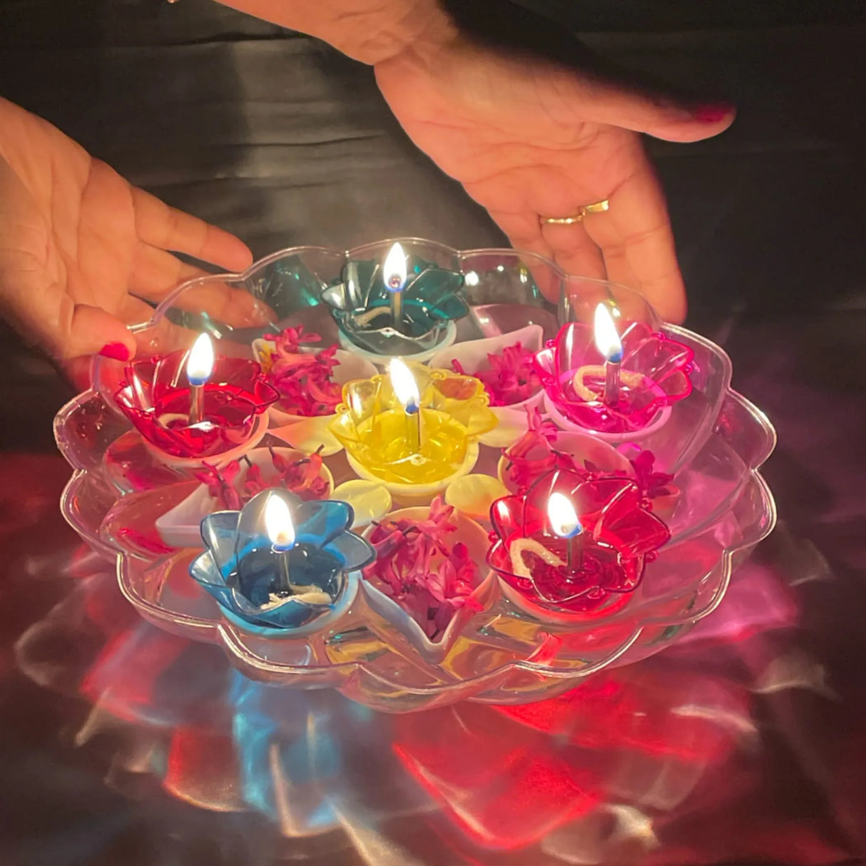 Floating Rangoli Diya Deepawali Oil Lamp Traditional Colourful Diyas with Wicks Batti Diwali Home Temple Decor Shadow Reflective Diyas - Christmas Thanksgiving Housewarming Return Gift - LoveNspire