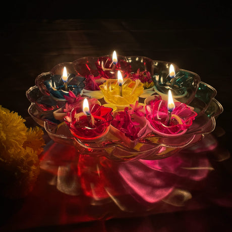 Floating Rangoli Diya Deepawali Oil Lamp Traditional Colourful Diyas with Wicks Batti Diwali Home Temple Decor Shadow Reflective Diyas - Christmas Thanksgiving Housewarming Return Gift - LoveNspire