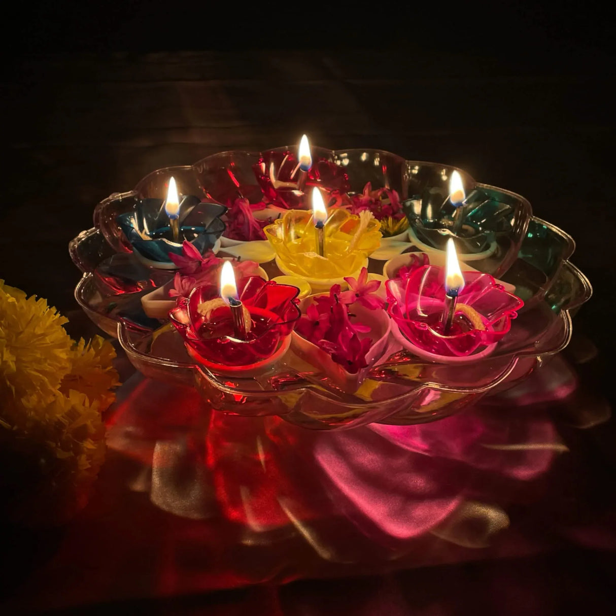 Floating Rangoli Diya Deepawali Oil Lamp Traditional Colourful Diyas with Wicks Batti Diwali Home Temple Decor Shadow Reflective Diyas - Christmas Thanksgiving Housewarming Return Gift - LoveNspire