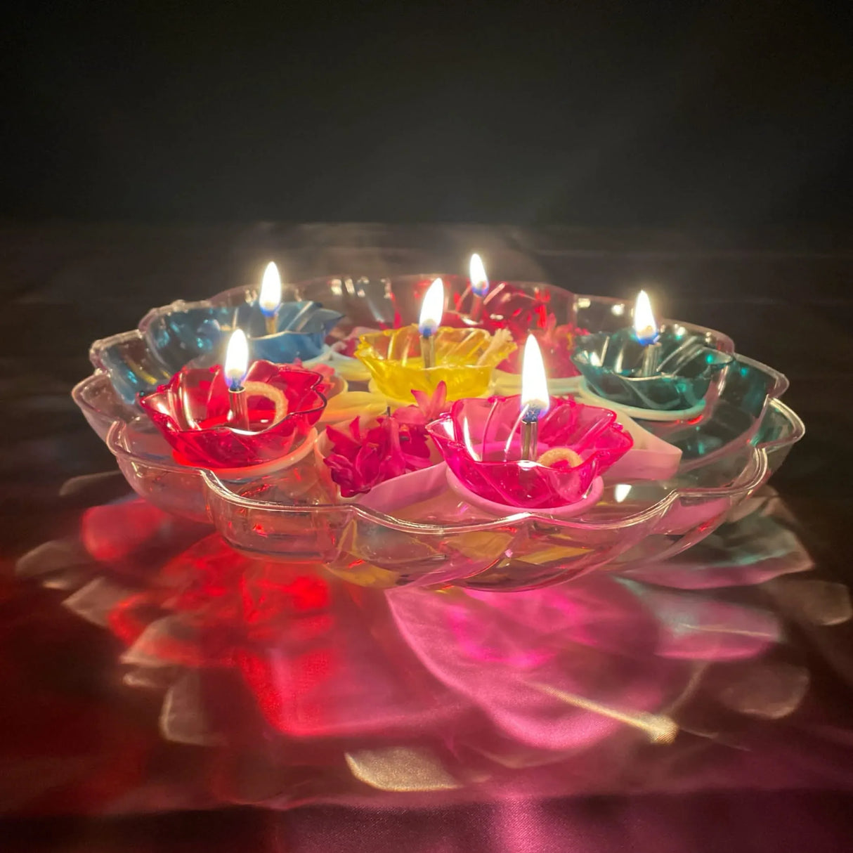 Floating Rangoli Diya Deepawali Oil Lamp Traditional Colourful Diyas with Wicks Batti Diwali Home Temple Decor Shadow Reflective Diyas - Christmas Thanksgiving Housewarming Return Gift - LoveNspire