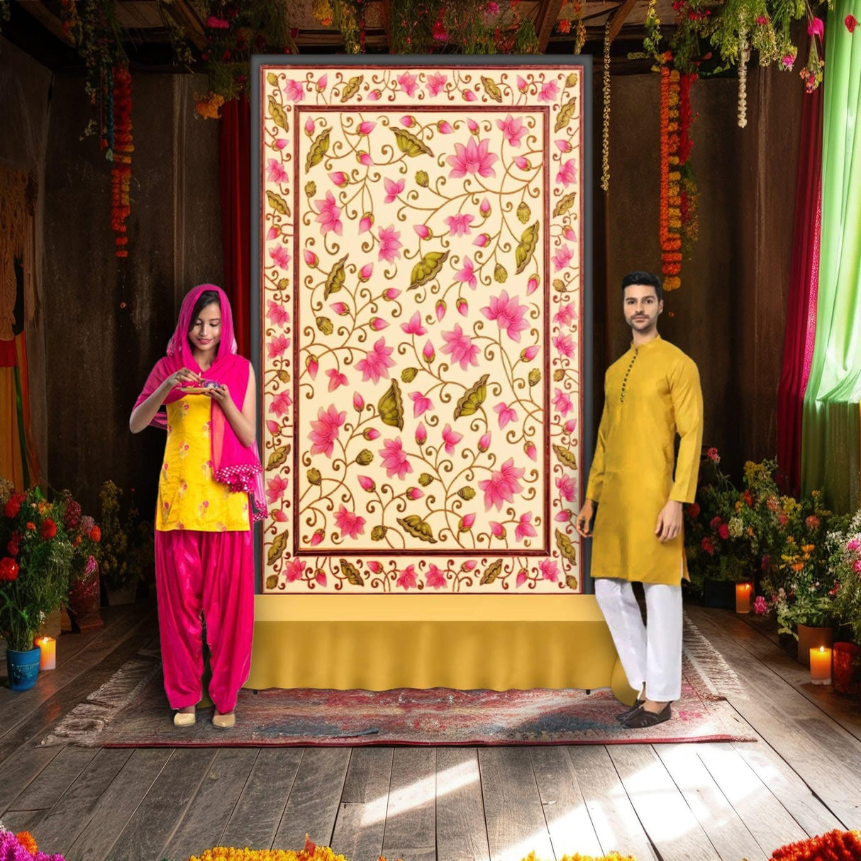 Flower Design Backdrop, Lotus Wedding Decoration, Pooja Backdrop Decoration, Indian Backdrop, Indian Decorations,housewarming Decor, Traditional Backdrop, Pooja Decoration - LoveNspire