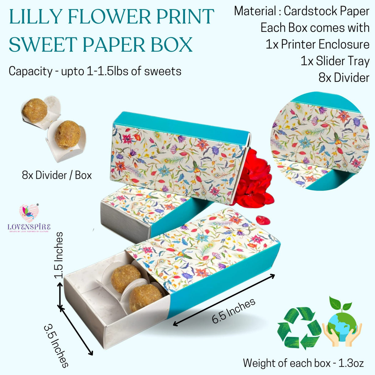 Sweet Boxes for Indian Sweets Flower Design Empty Mithai Box with Lid for Cookies Goodies Candy Handmade Bulk Gift Boxes - Favor Box for Wedding Pooja Baby Shower Housewarming Return Gifts - LoveNspire