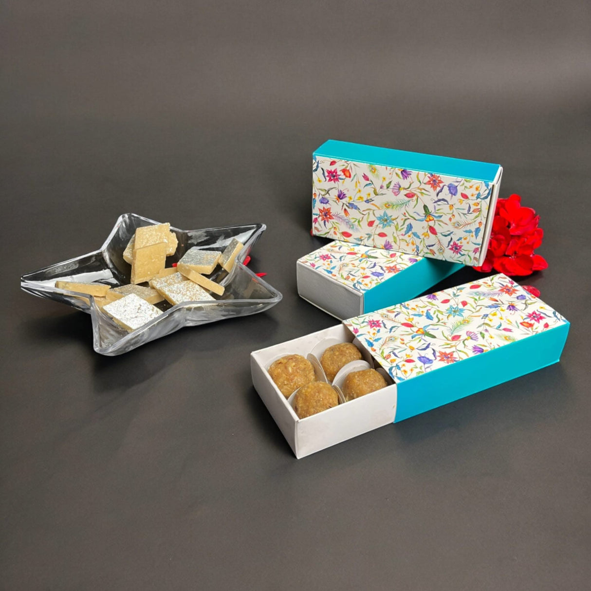 Sweet Boxes for Indian Sweets Flower Design Empty Mithai Box with Lid for Cookies Goodies Candy Handmade Bulk Gift Boxes - Favor Box for Wedding Pooja Baby Shower Housewarming Return Gifts - LoveNspire
