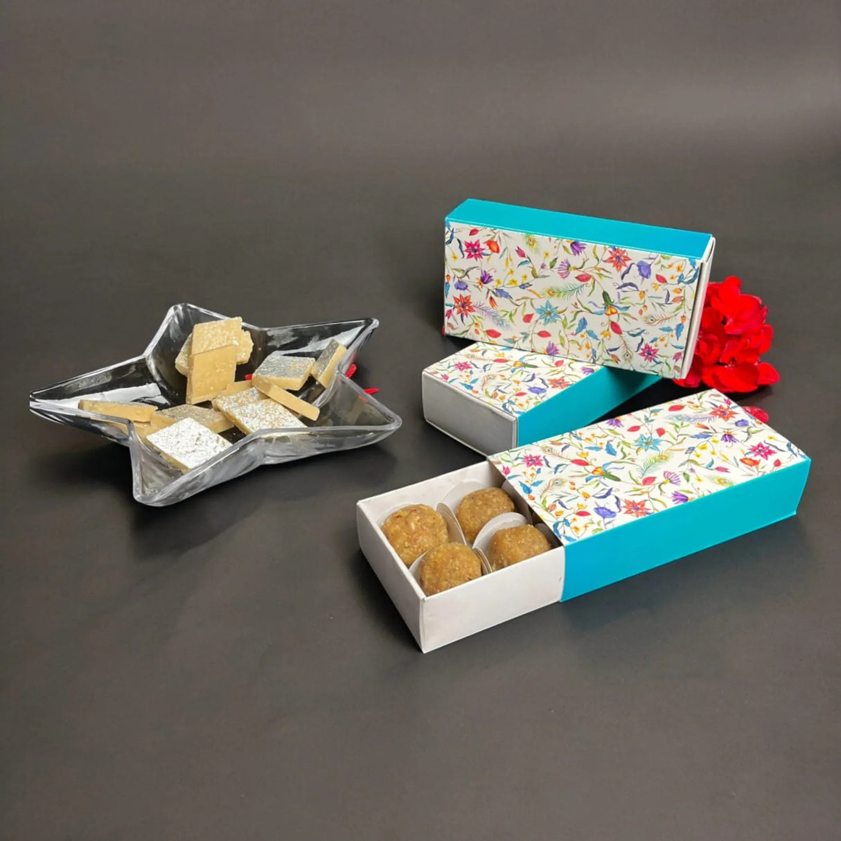Sweet Boxes for Indian Sweets Flower Design Empty Mithai Box with Lid for Cookies Goodies Candy Handmade Bulk Gift Boxes - Favor Box for Wedding Pooja Baby Shower Housewarming Return Gifts - LoveNspire
