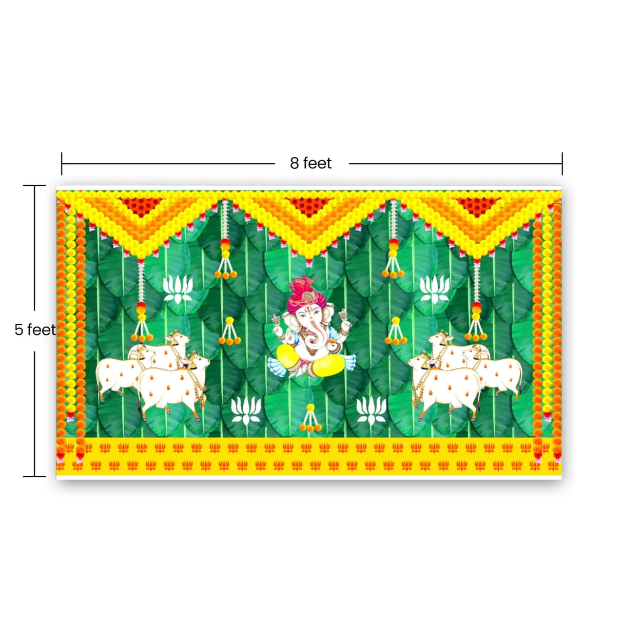 Ganesh and Cow Backdrop 5x8 Feet Indian Traditional Cloth Backdrop Pooja Wall Decor Indian Wall Art Photo Decor Banner Indian Ganesh Pooja Decor Decorative Pooja Cloth - LoveNspire